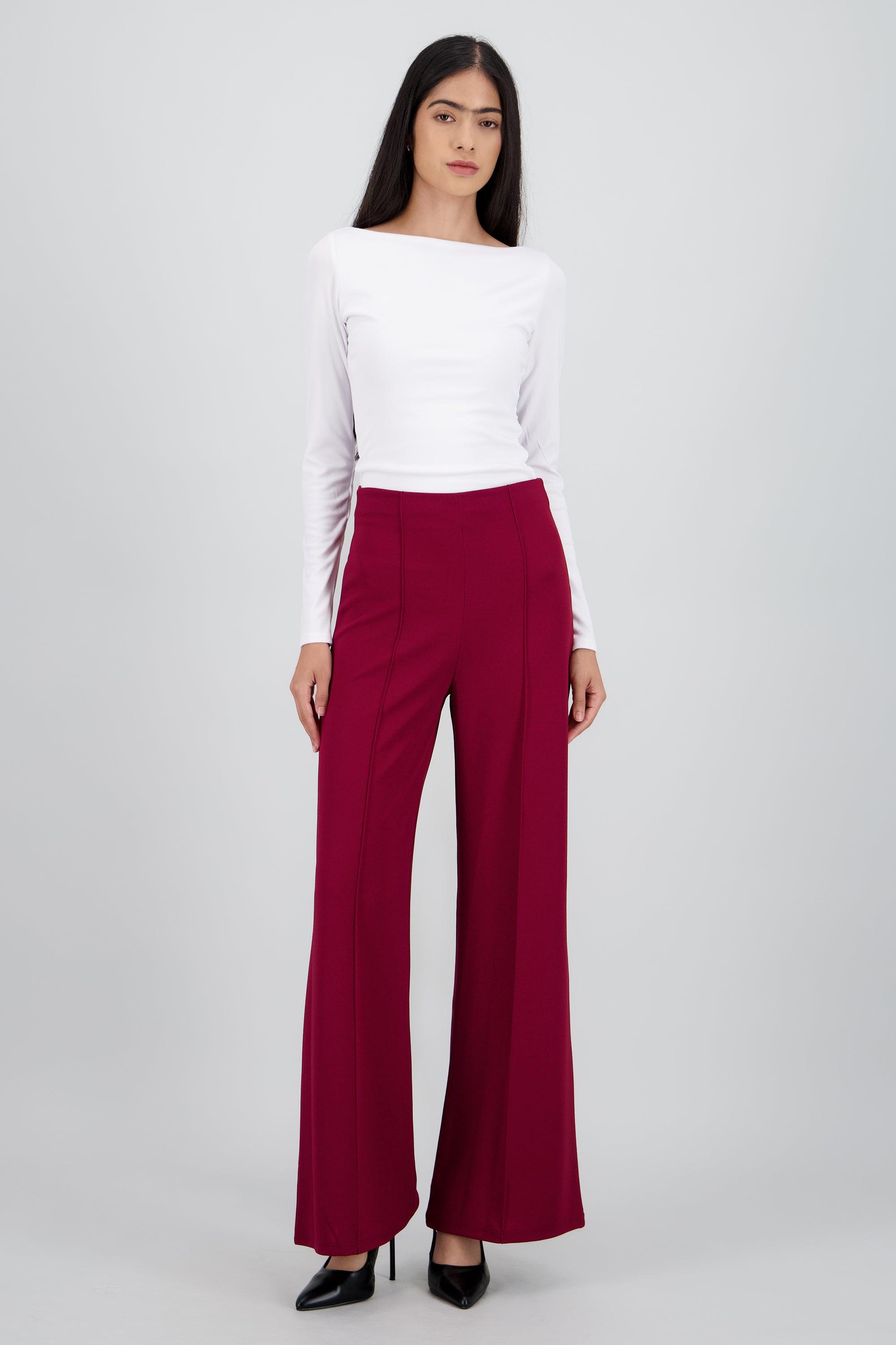 Pantalón Wide Leg Cintura Alta Costuras ROJO QUEMADO