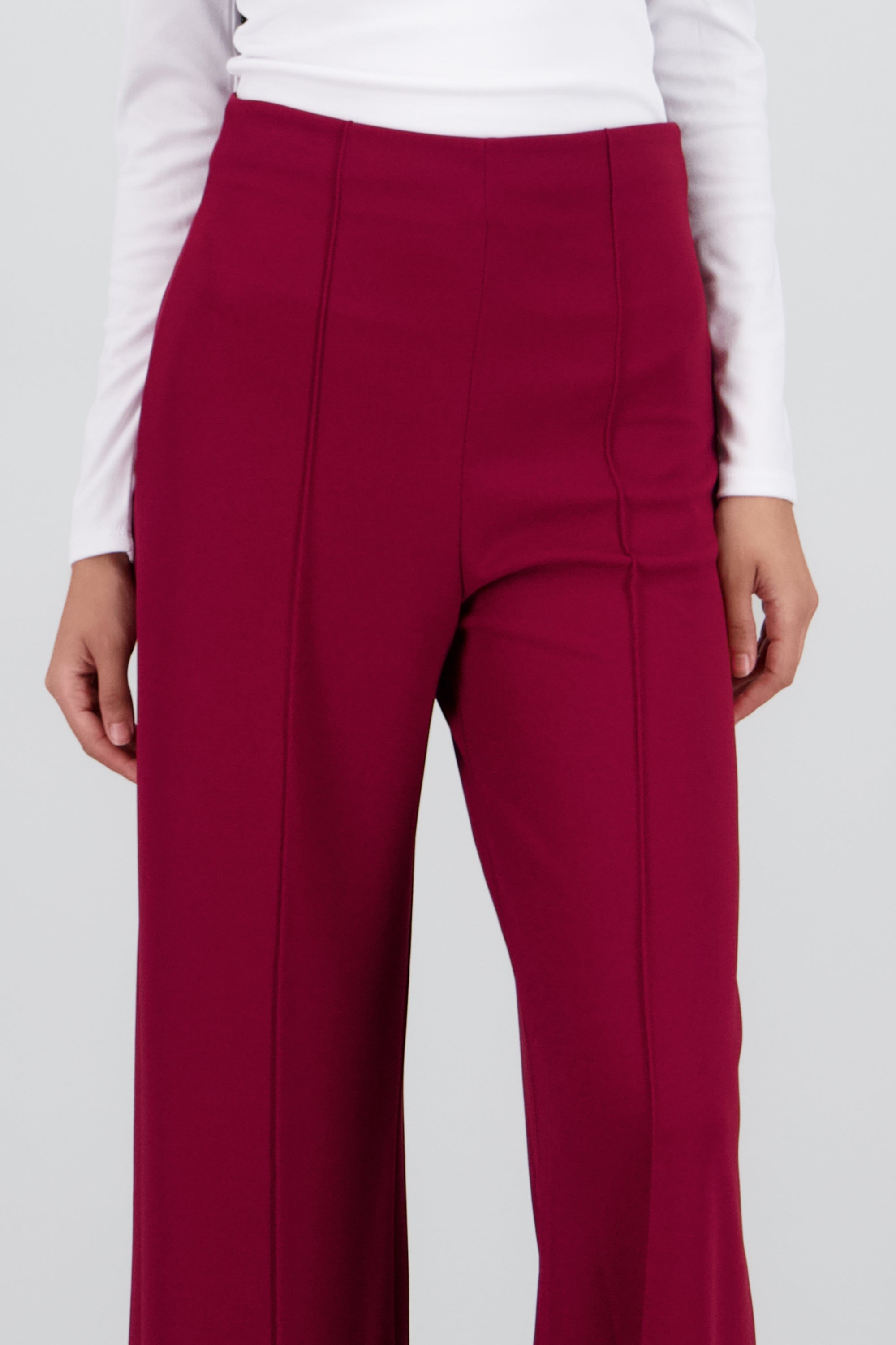 Pantalón Wide Leg Cintura Alta Costuras ROJO QUEMADO