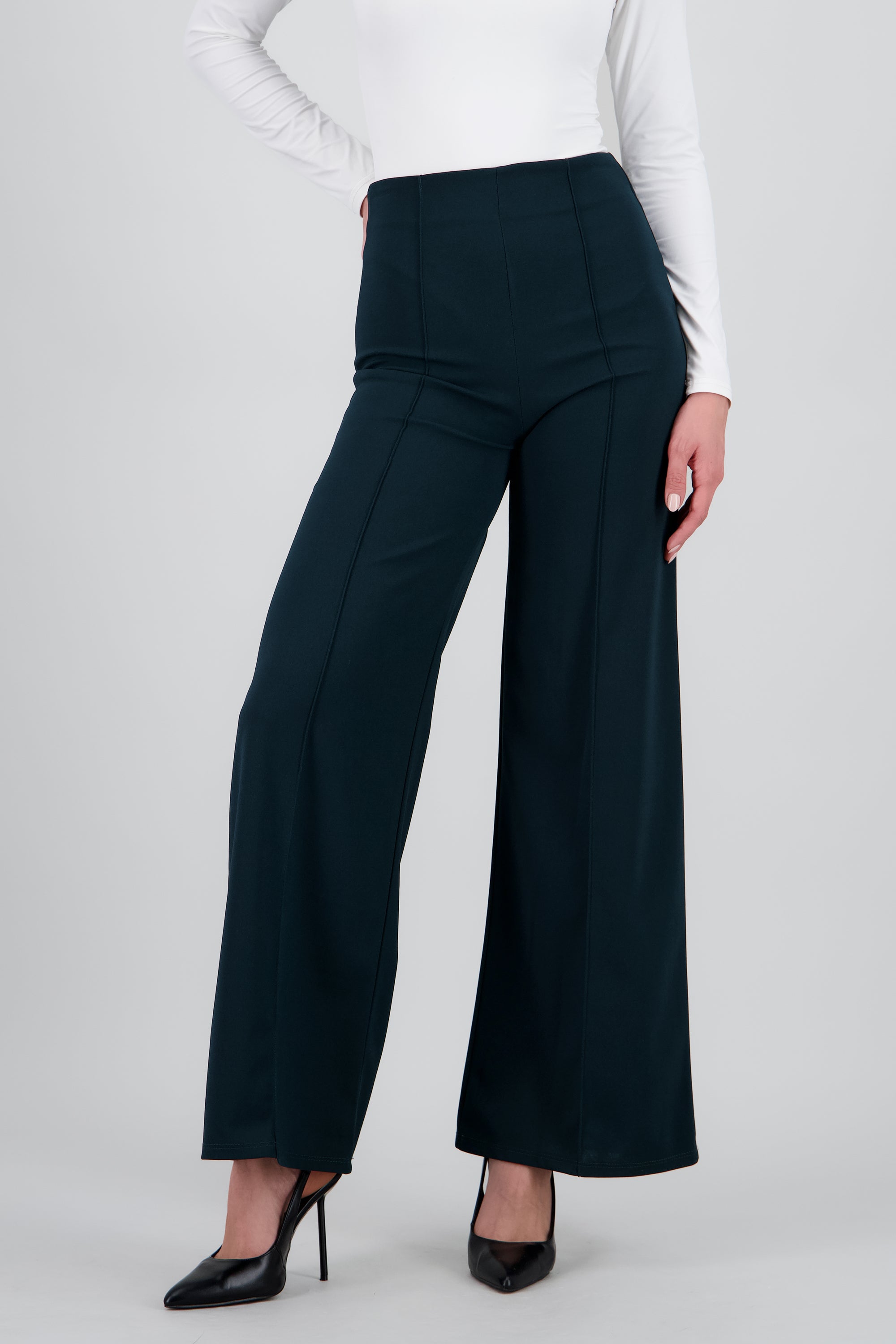 Pantalón Wide Leg Cintura Alta Costuras VERDE BOTELLA