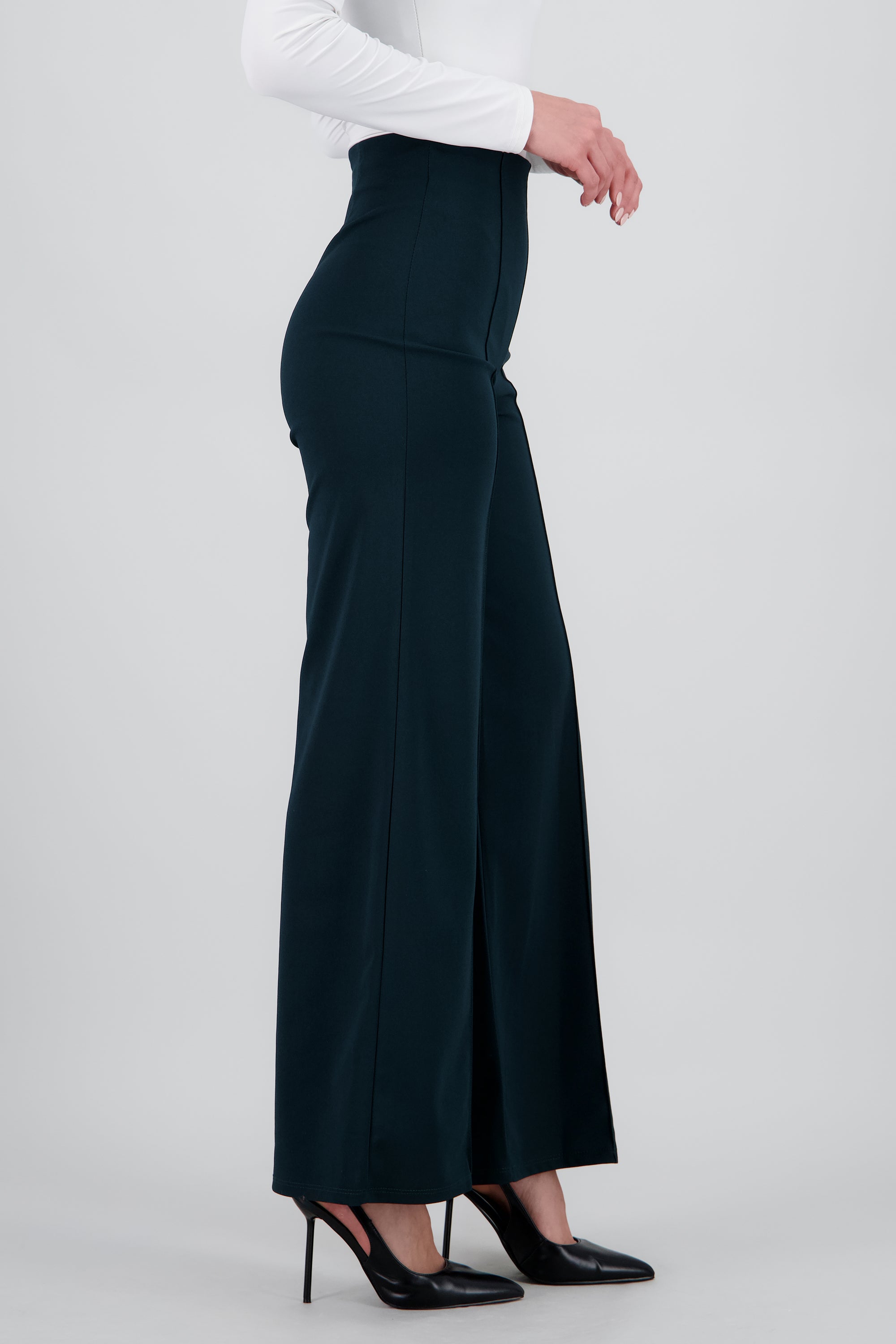 Pantalón Wide Leg Cintura Alta Costuras VERDE BOTELLA