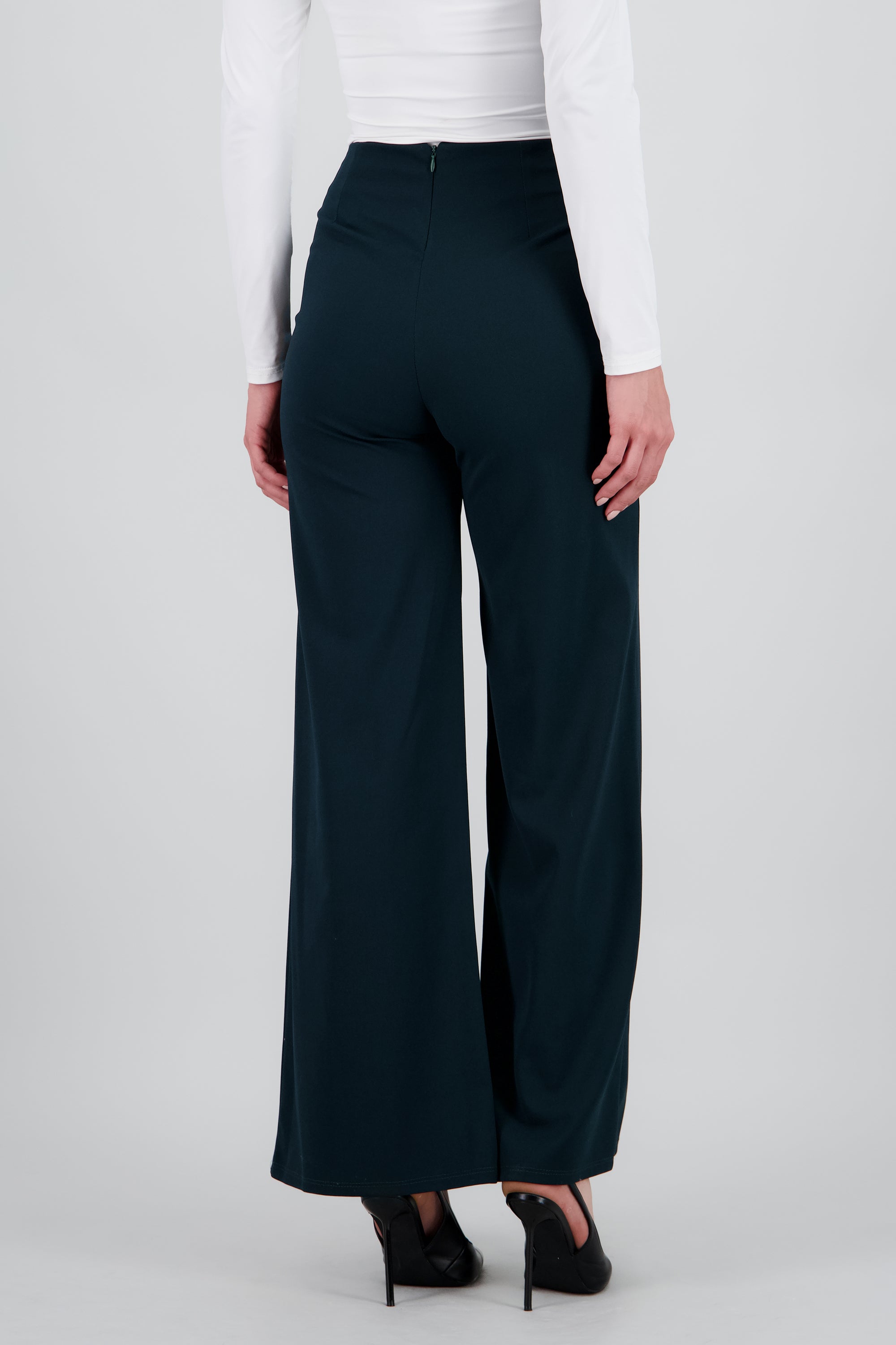Pantalón Wide Leg Cintura Alta Costuras VERDE BOTELLA