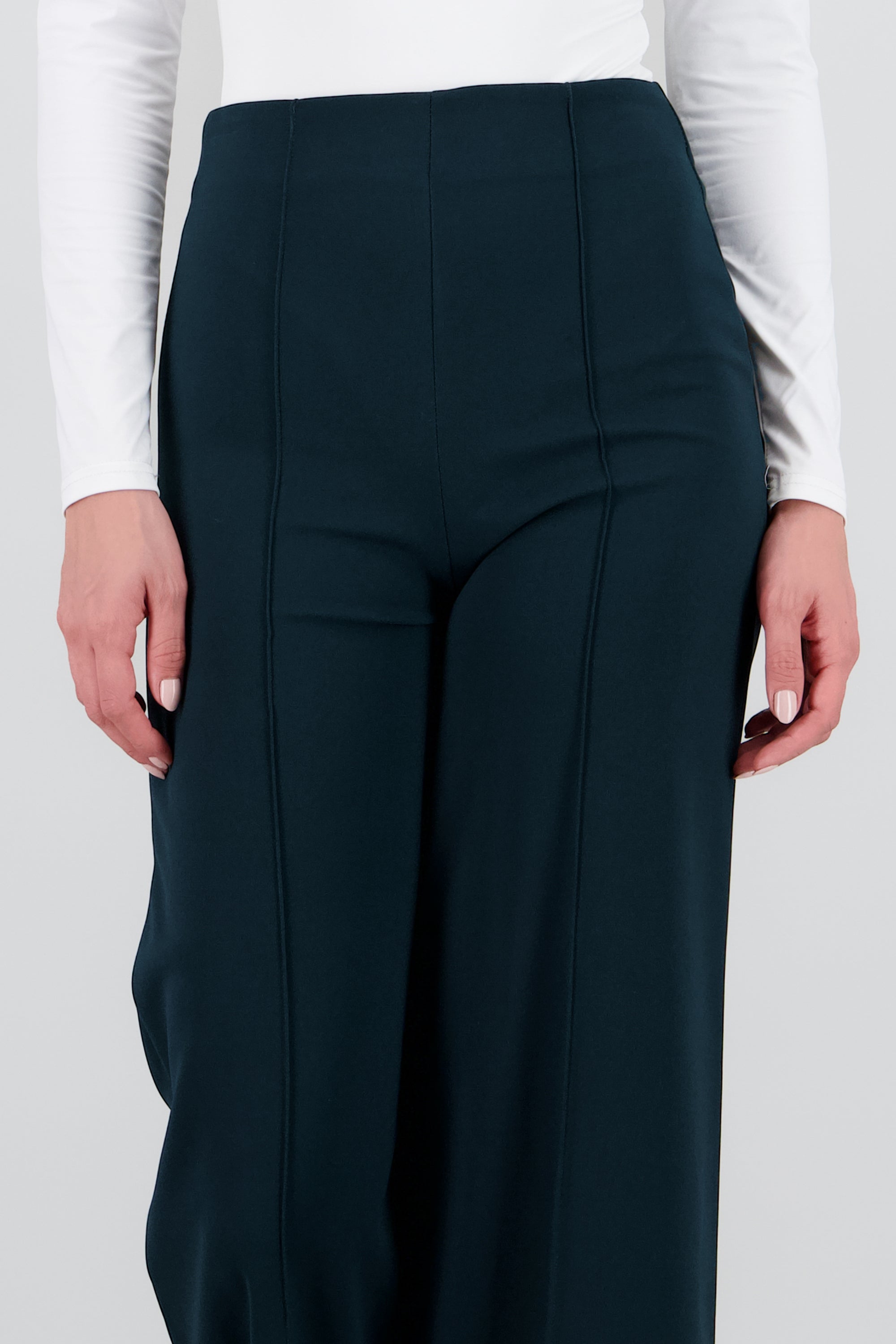 Pantalón Wide Leg Cintura Alta Costuras VERDE BOTELLA