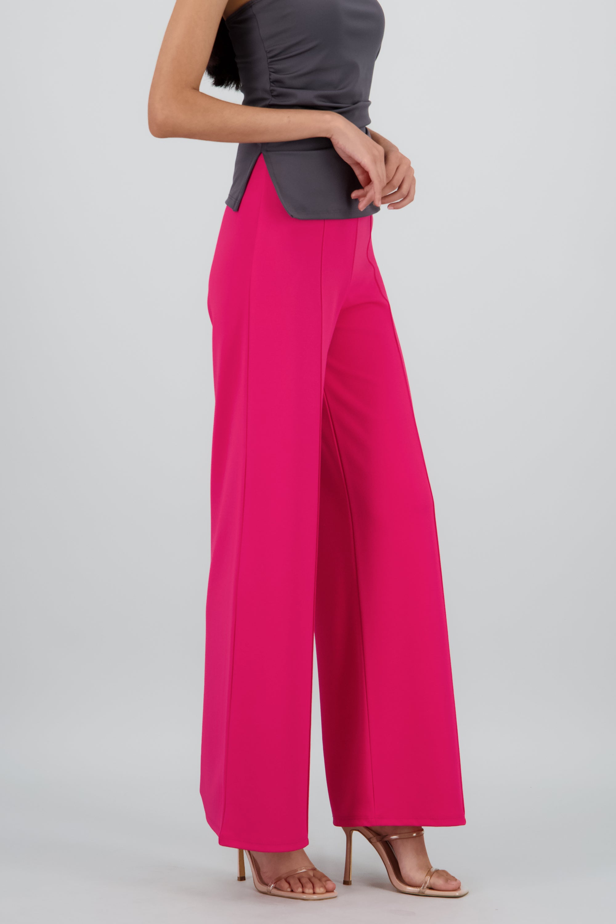 Pantalón Wide Leg Cintura Alta Costuras MAGENTA