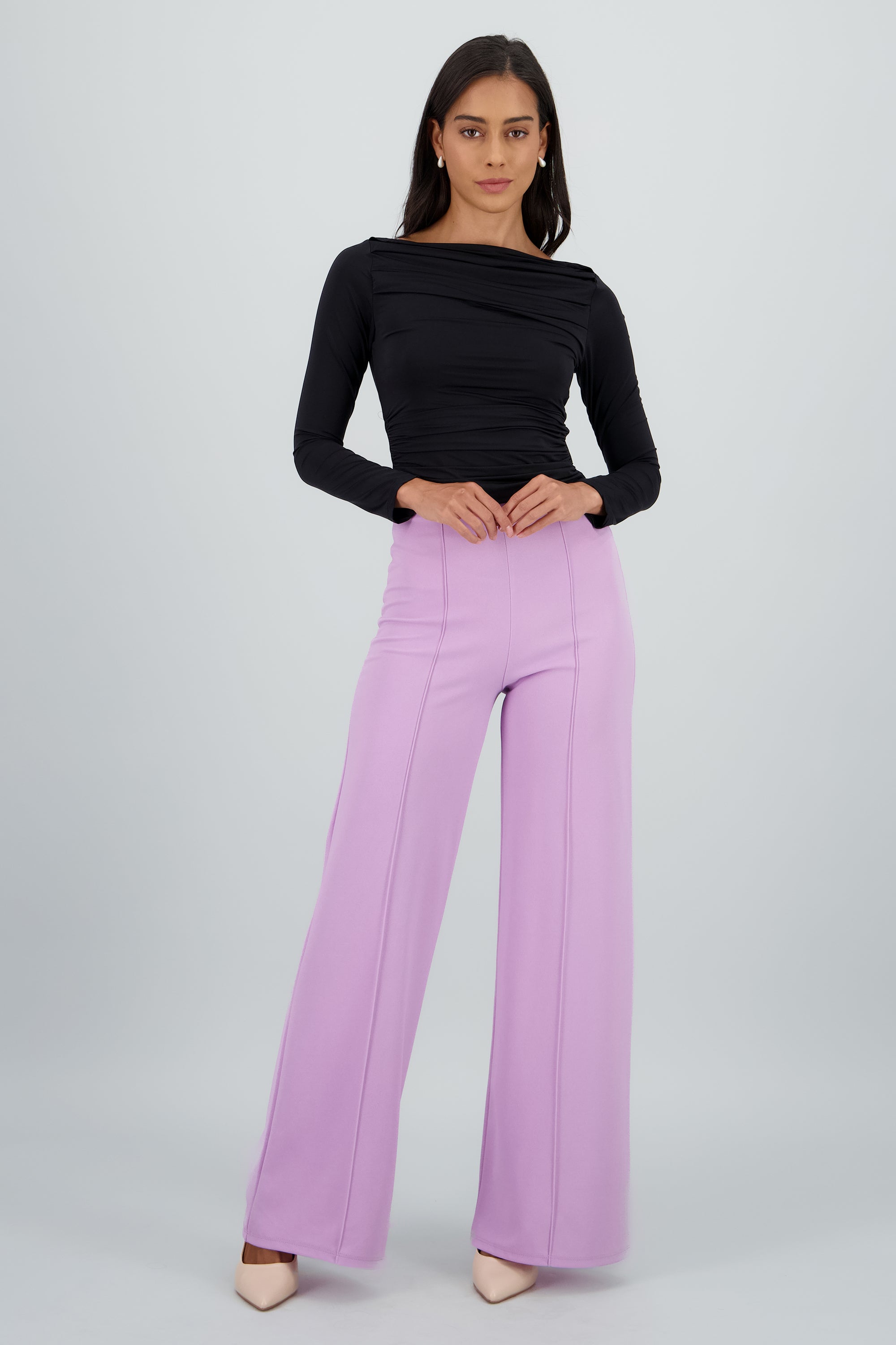 Pantalón Wide Leg Cintura Alta Costuras LAVANDA