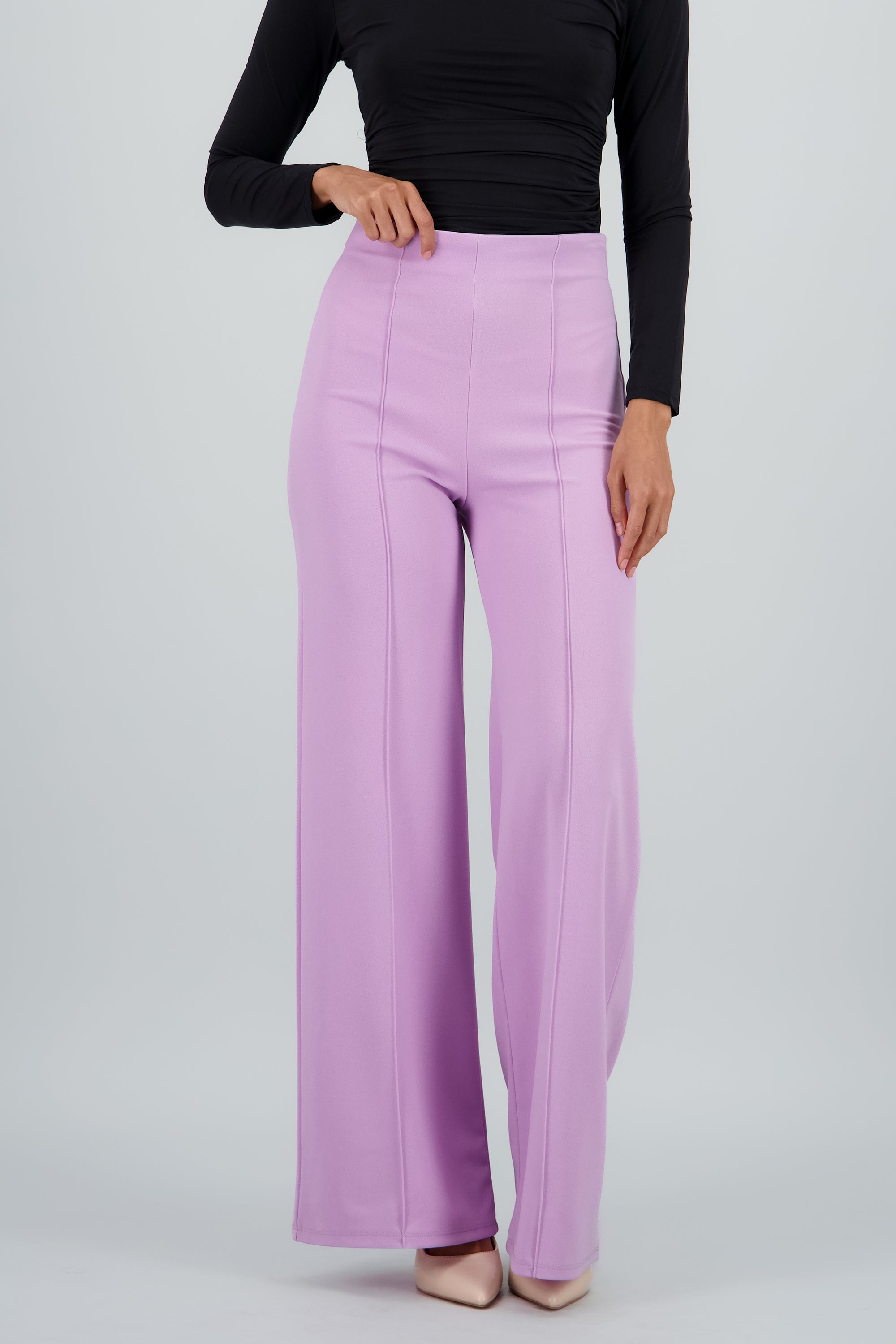 Pantalón Wide Leg Cintura Alta Costuras LAVANDA