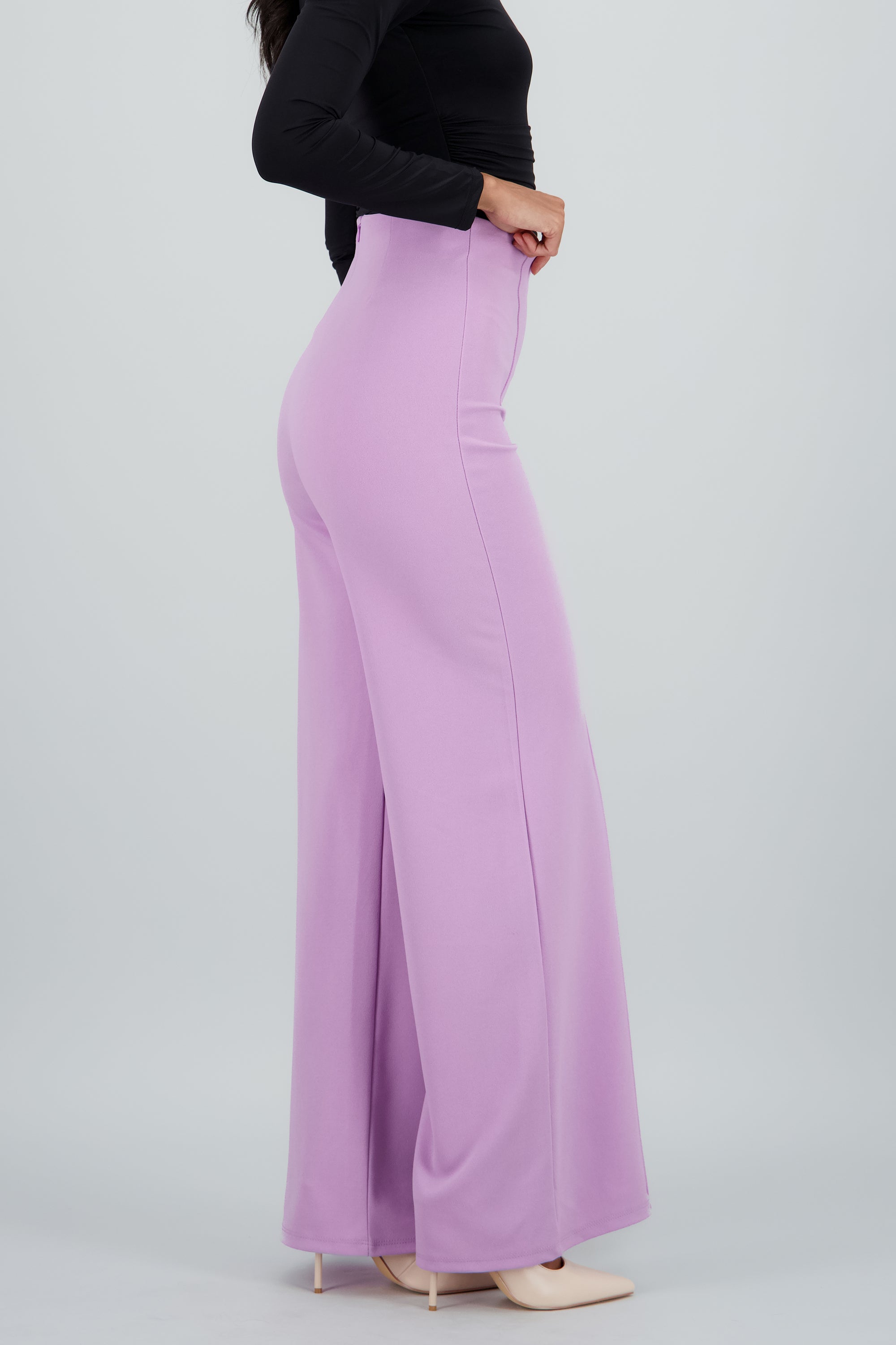 Pantalón Wide Leg Cintura Alta Costuras LAVANDA