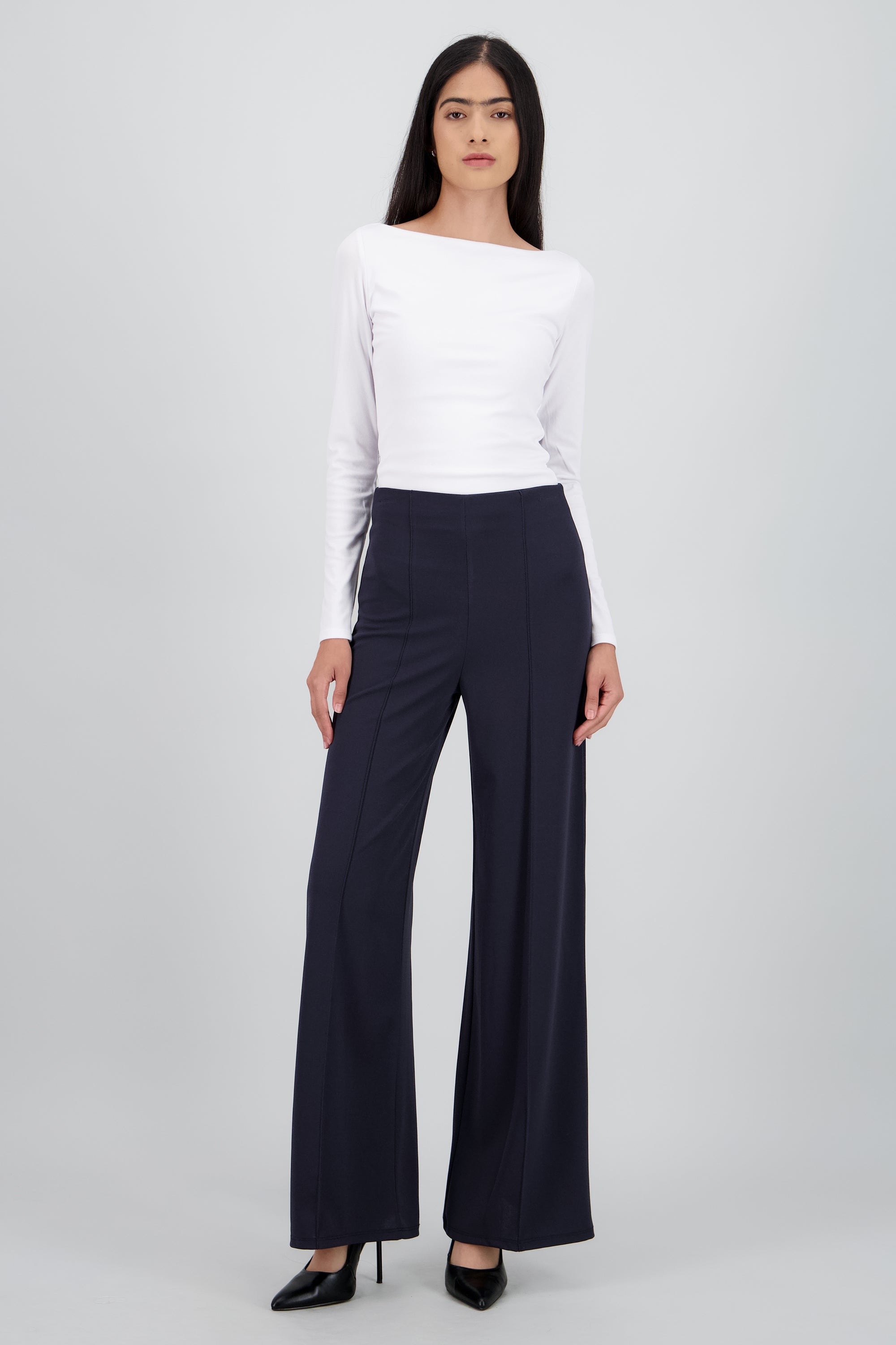 Pantalón Wide Leg Cintura Alta Costuras GRIS OBSCURO