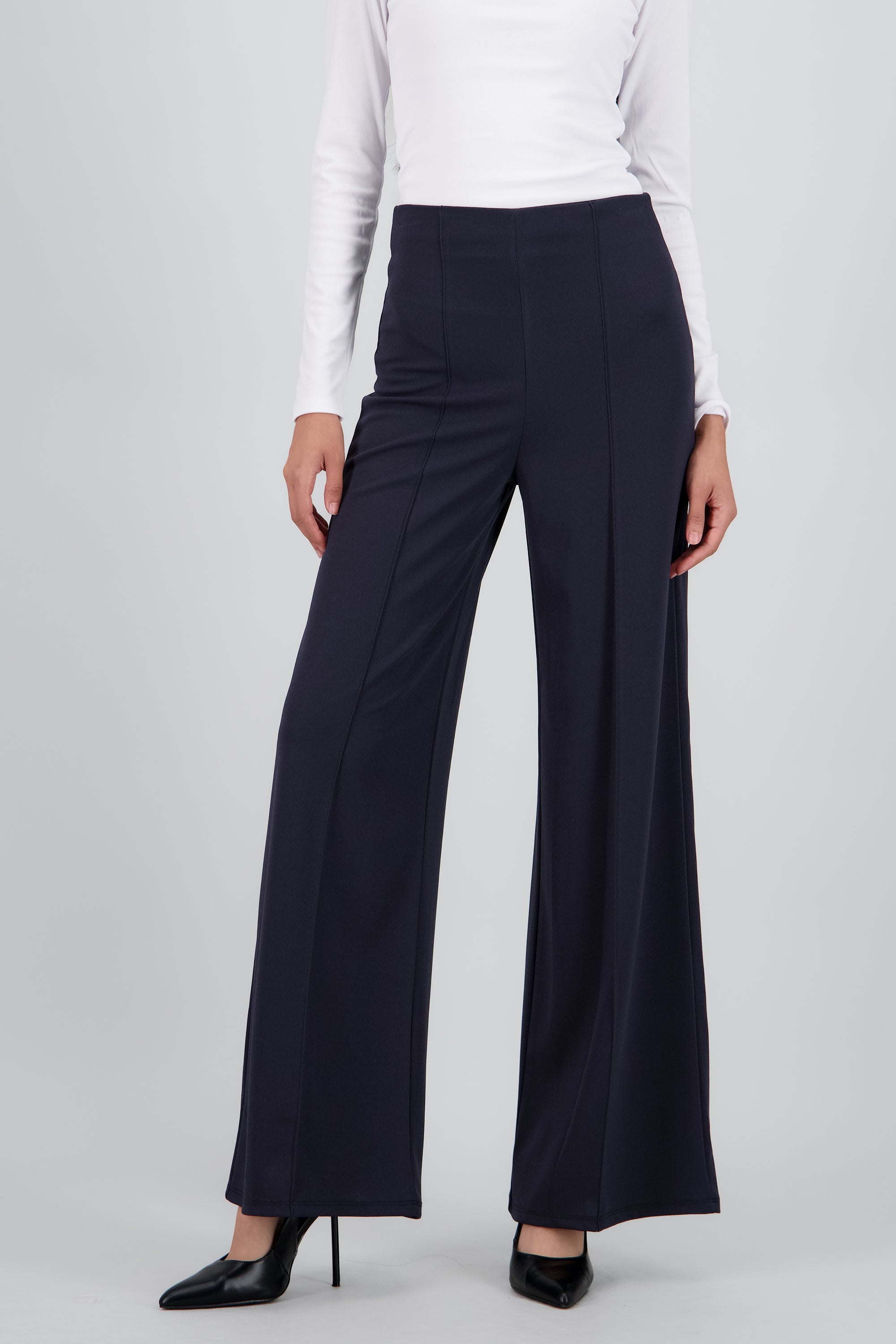 Pantalón Wide Leg Cintura Alta Costuras GRIS OBSCURO