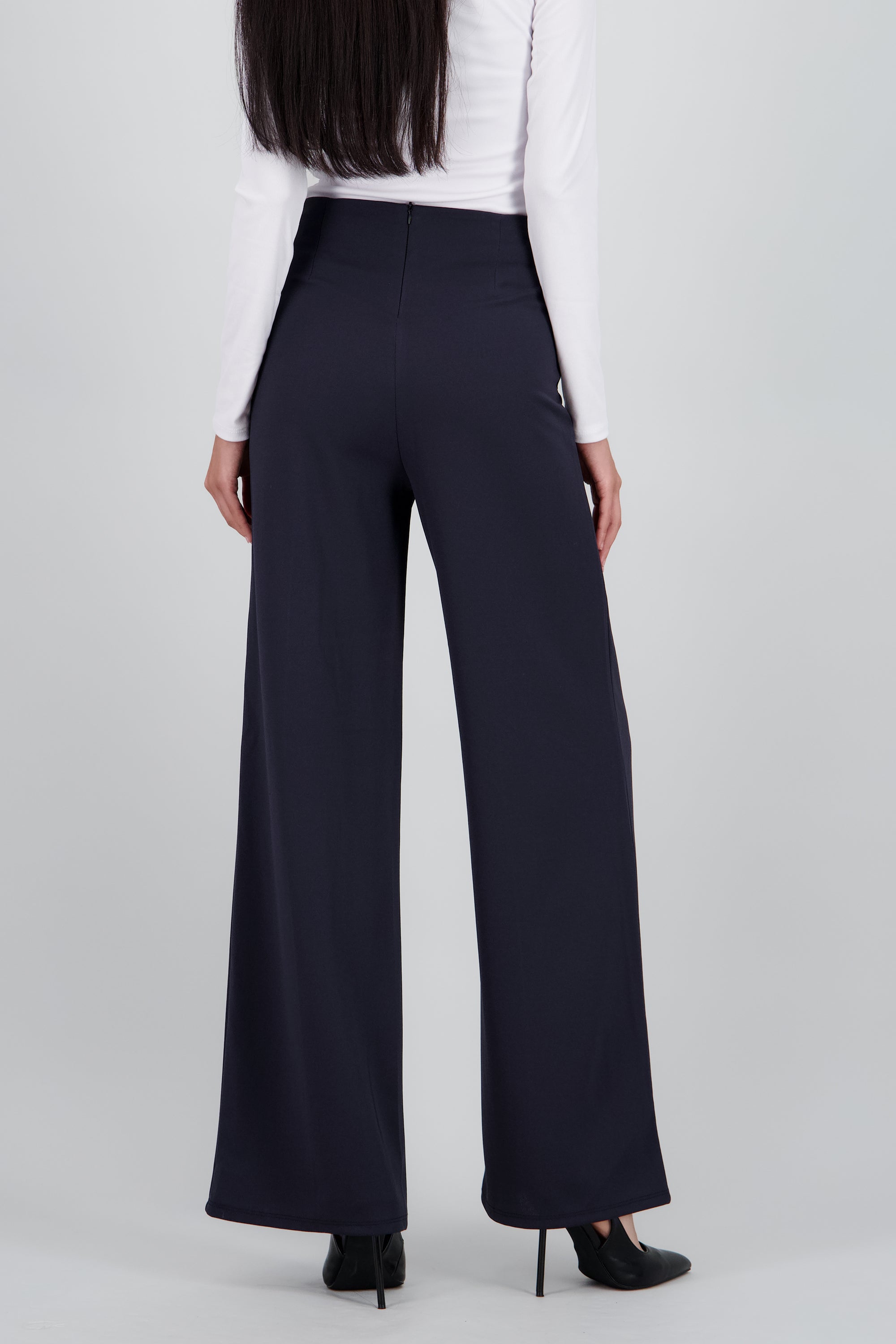 Pantalón Wide Leg Cintura Alta Costuras GRIS OBSCURO
