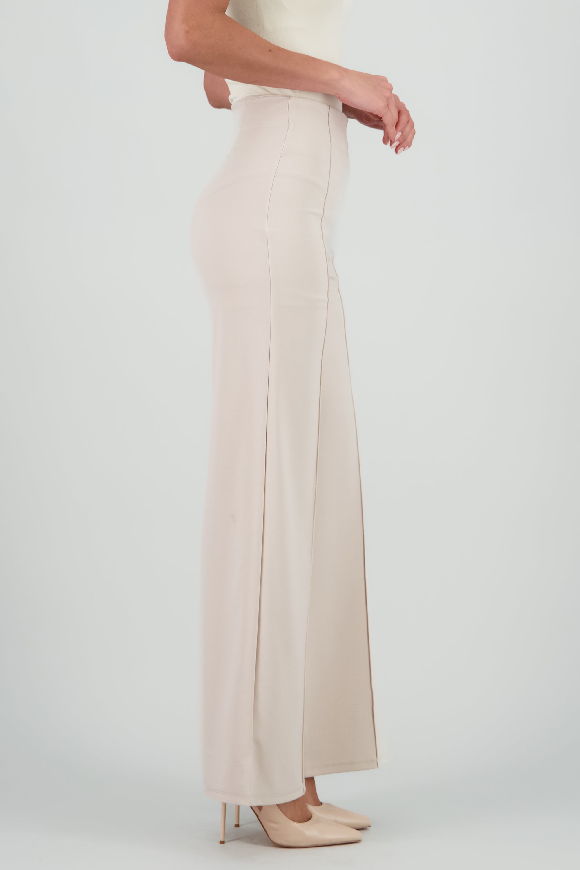 Pantalón Wide Leg Cintura Alta Costuras GREIGE