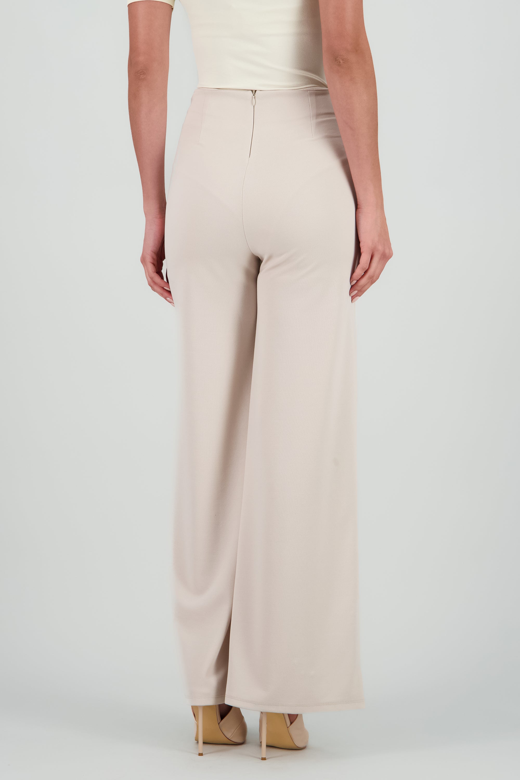 Pantalón Wide Leg Cintura Alta Costuras GREIGE