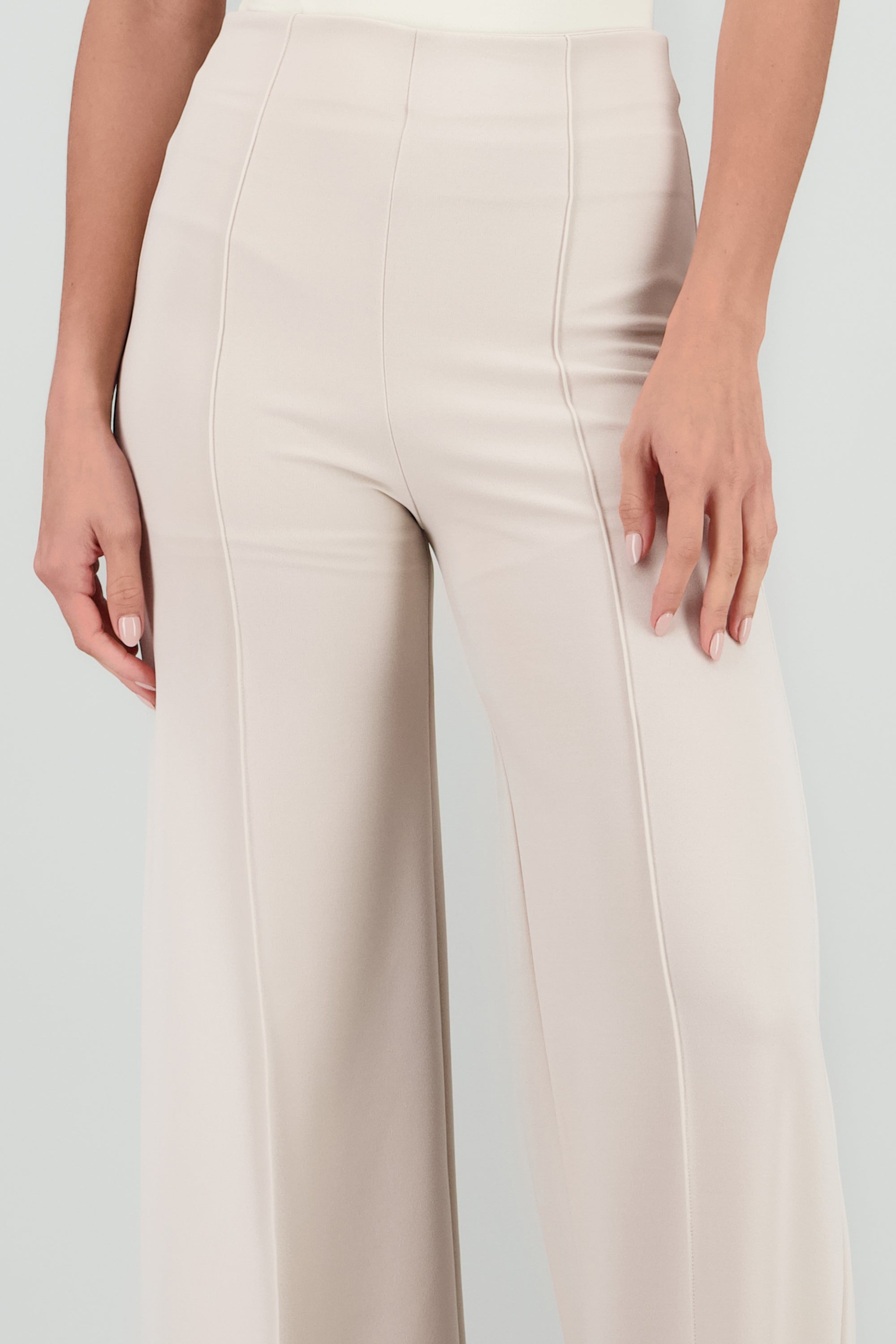 Pantalón Wide Leg Cintura Alta Costuras GREIGE