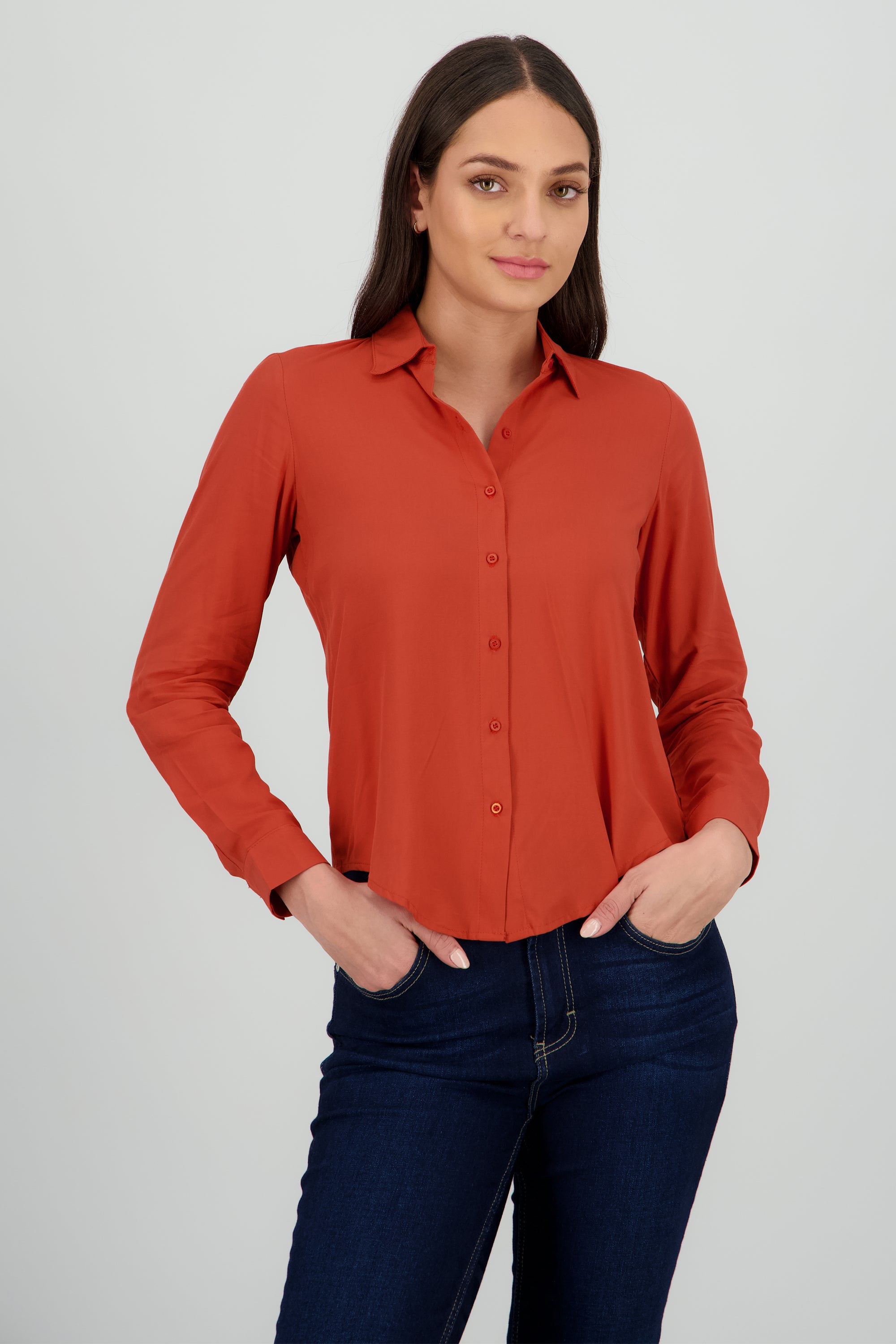 Camisa Manga Larga Lisa LADRILLO