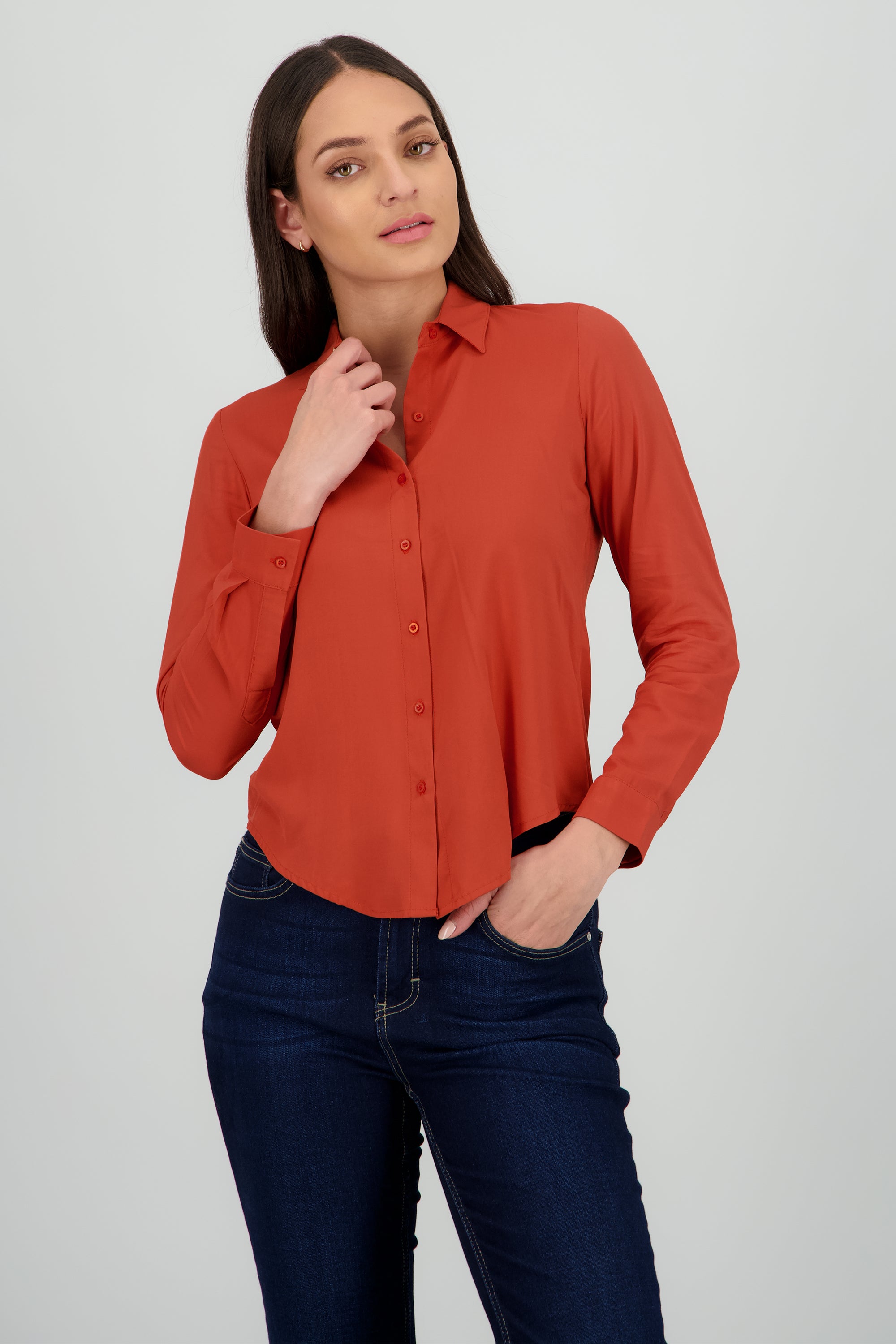 Camisa Manga Larga Lisa LADRILLO