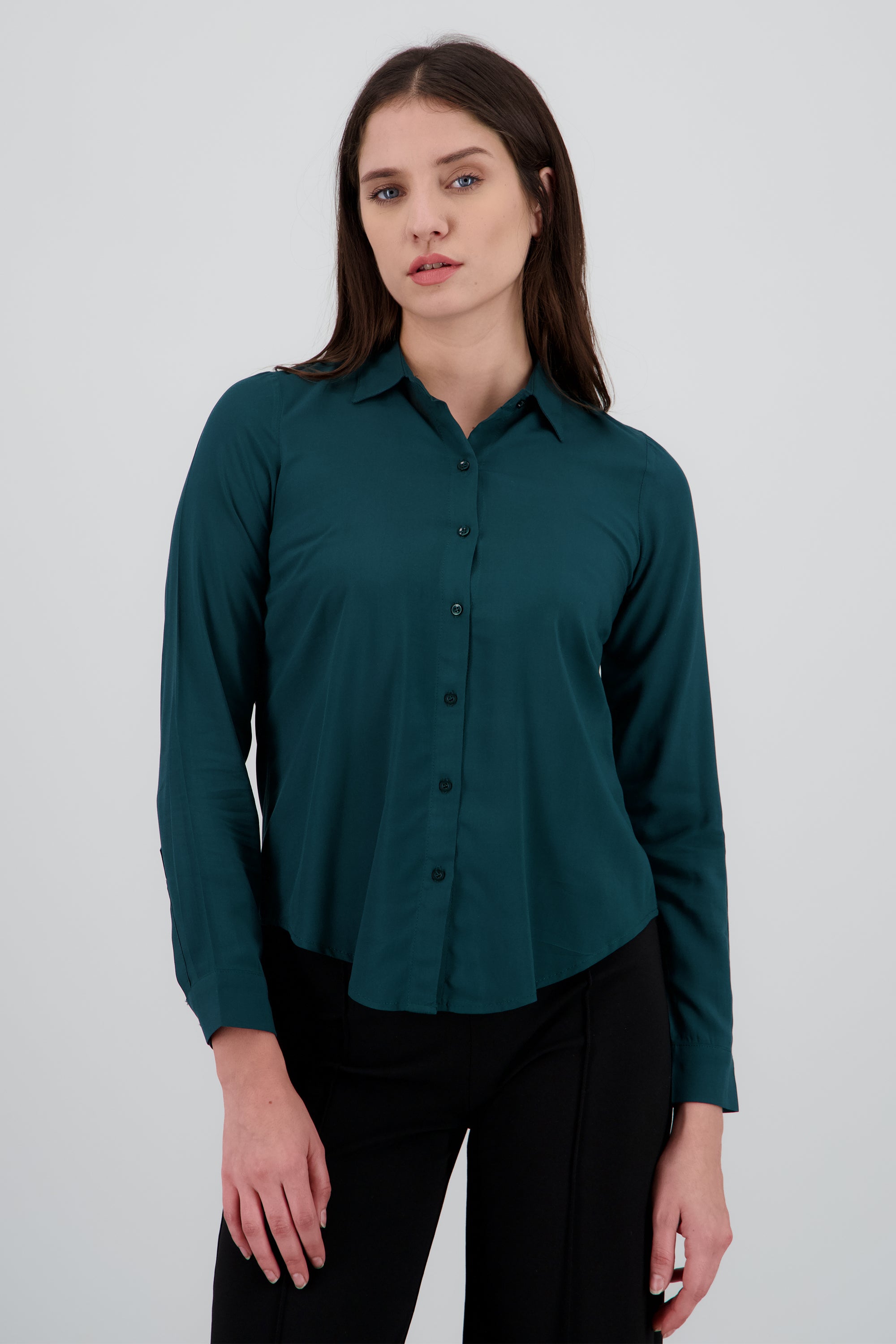 Camisa Manga Larga Lisa VERDE CAZADOR