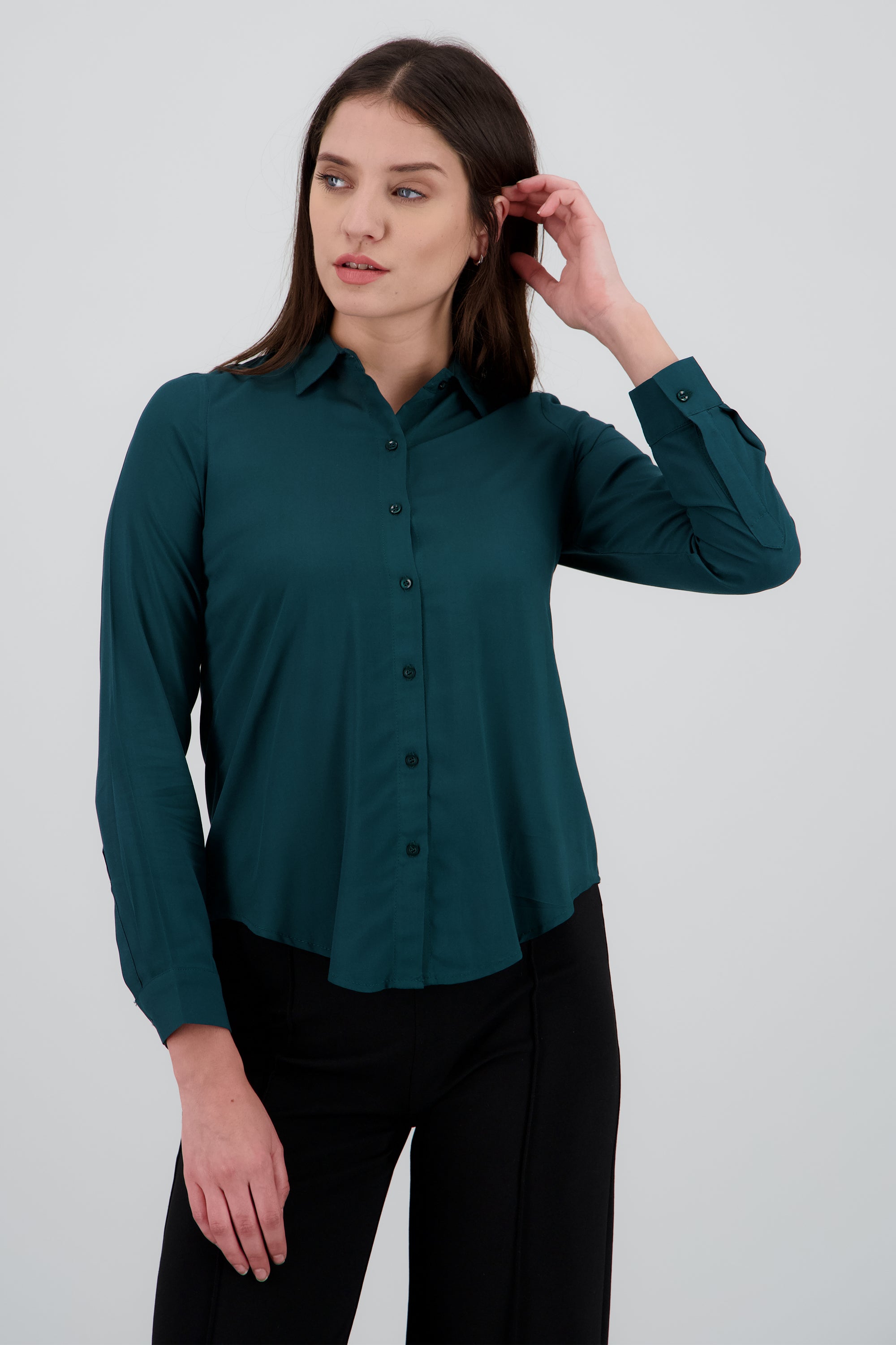 Camisa Manga Larga Lisa VERDE CAZADOR