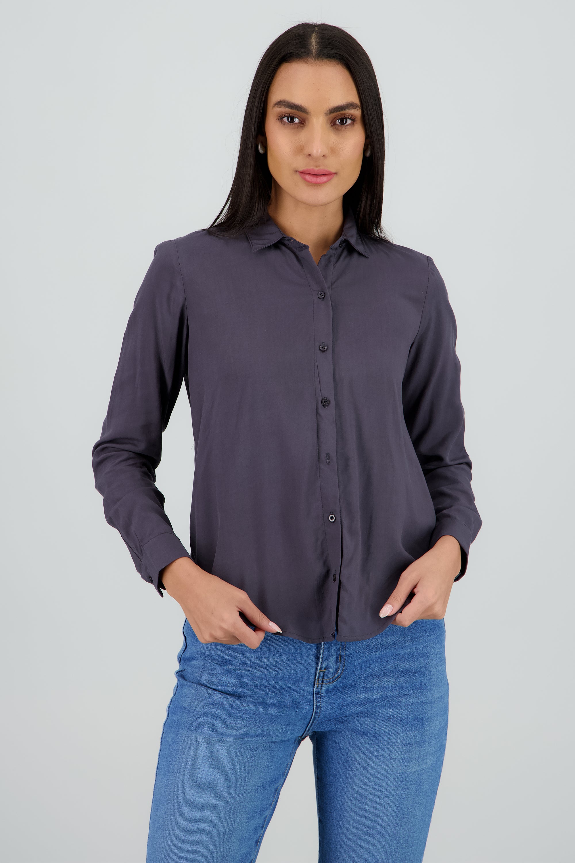 Camisa Manga Larga Lisa GRIS OBSCURO