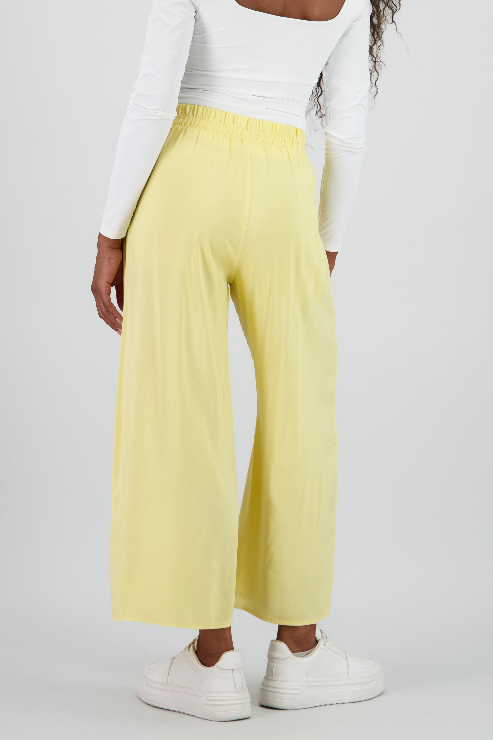 Pantalón Wide Leg Cintura Alta Fruncida AMARILLO PASTEL