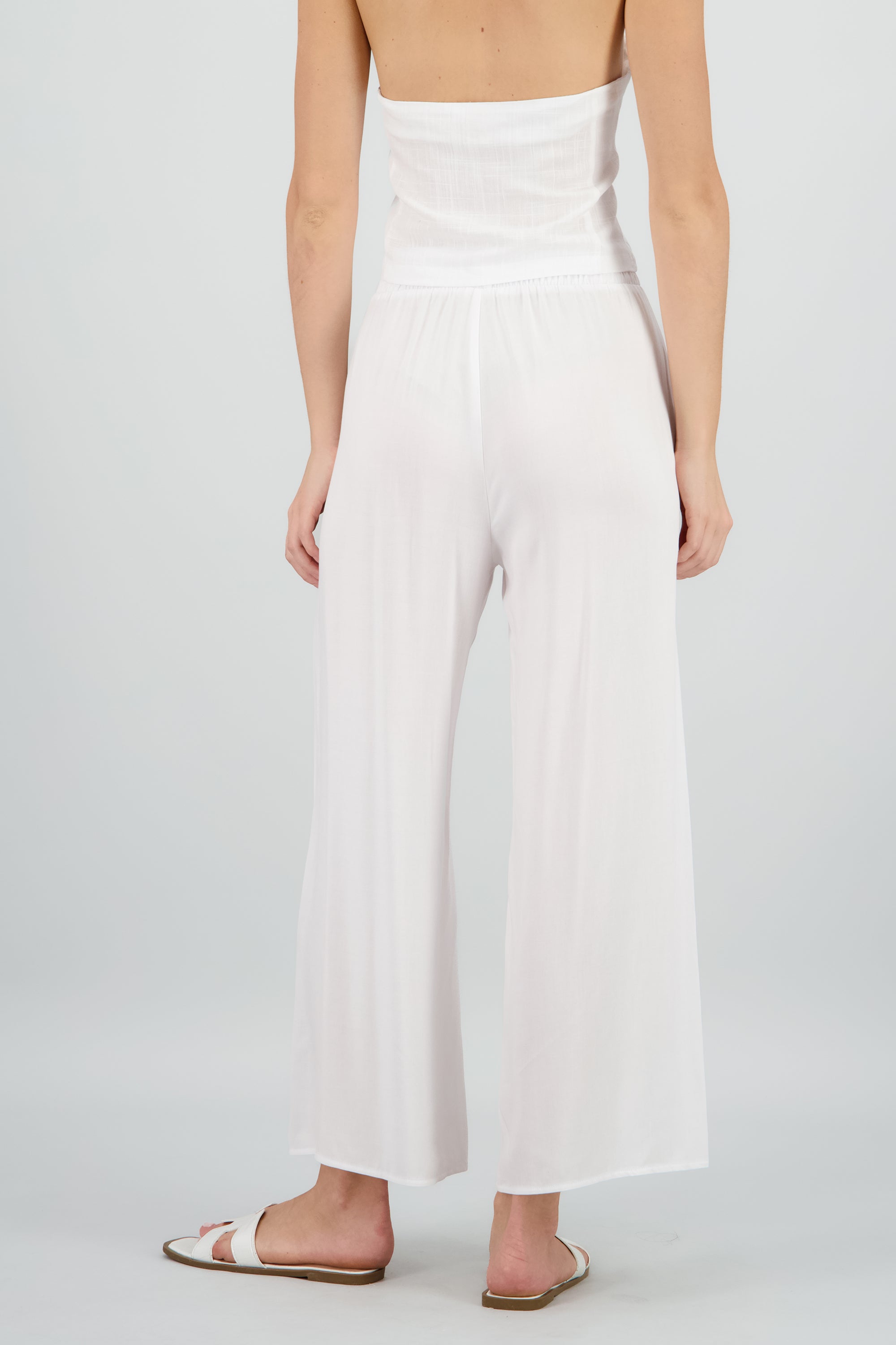 Pantalón Wide Leg Cintura Alta Fruncida BLANCO