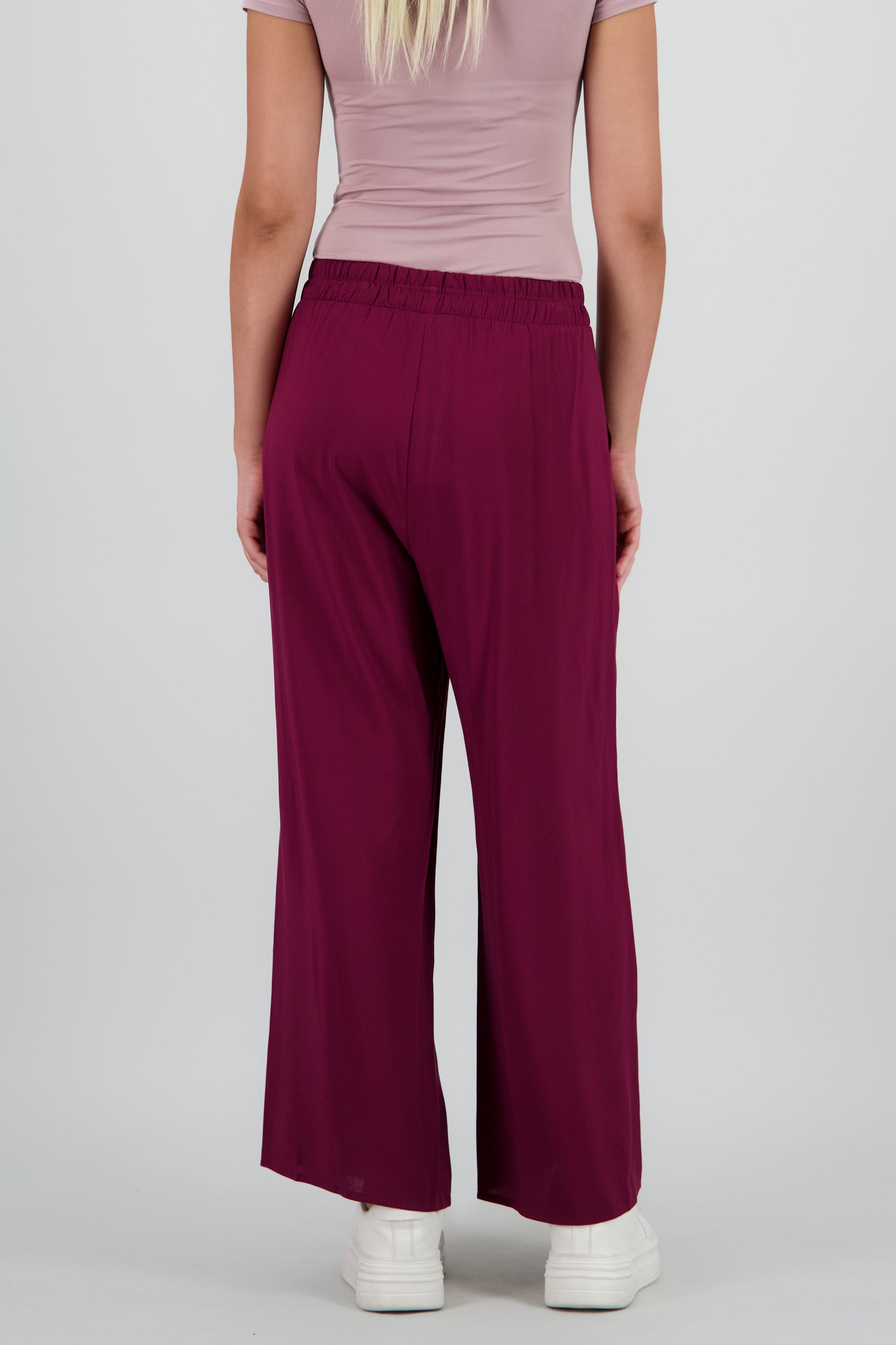 Pantalón Wide Leg Cintura Alta Fruncida CIRUELA