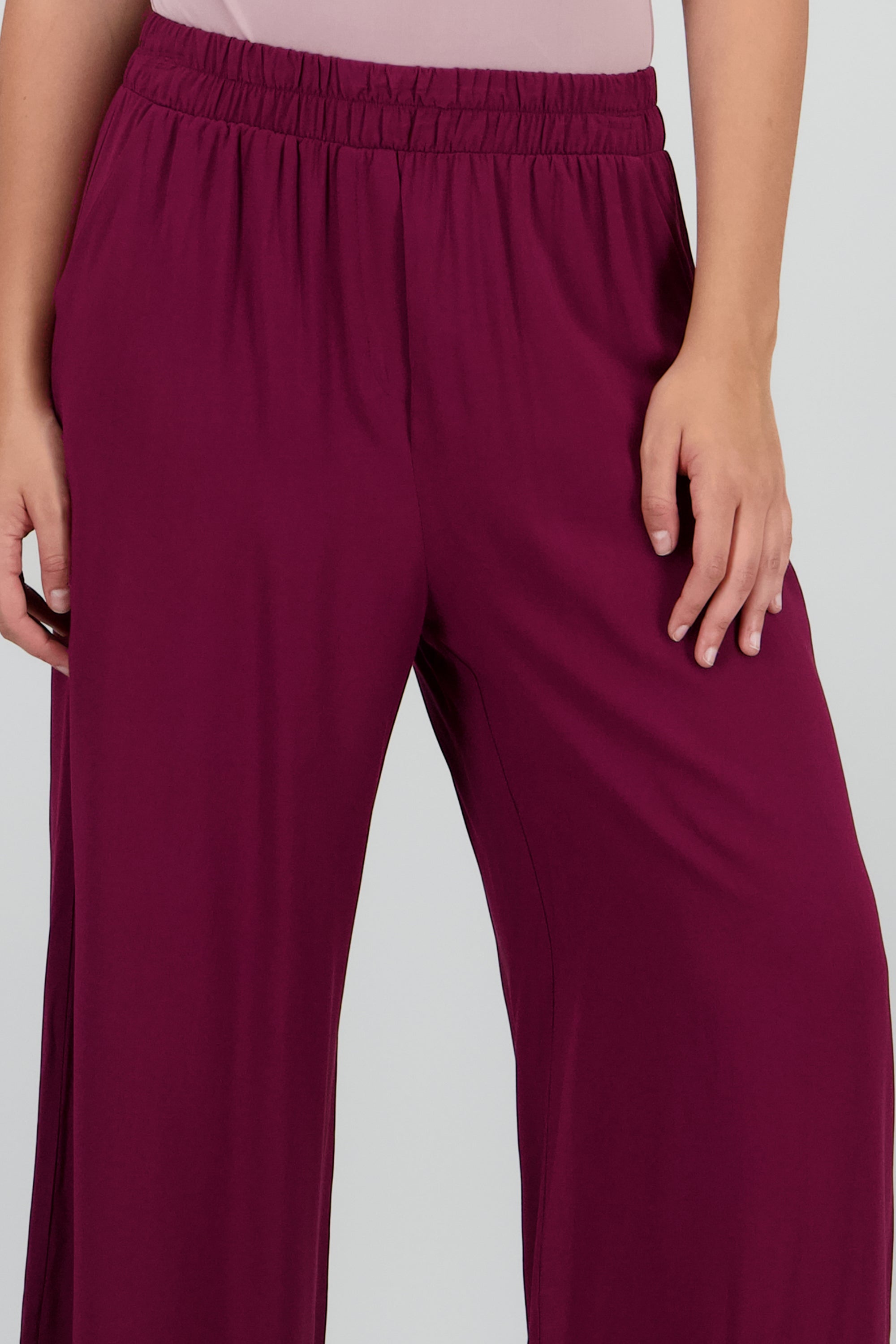 Pantalón Wide Leg Cintura Alta Fruncida CIRUELA