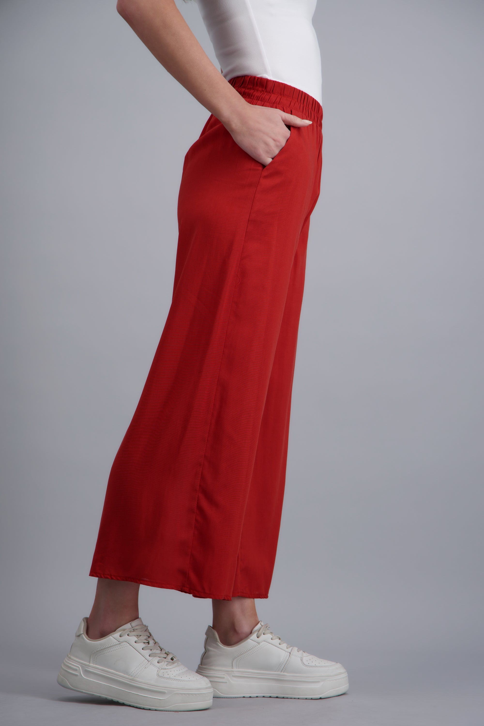 Pantalón Wide Leg Cintura Alta Fruncida LADRILLO