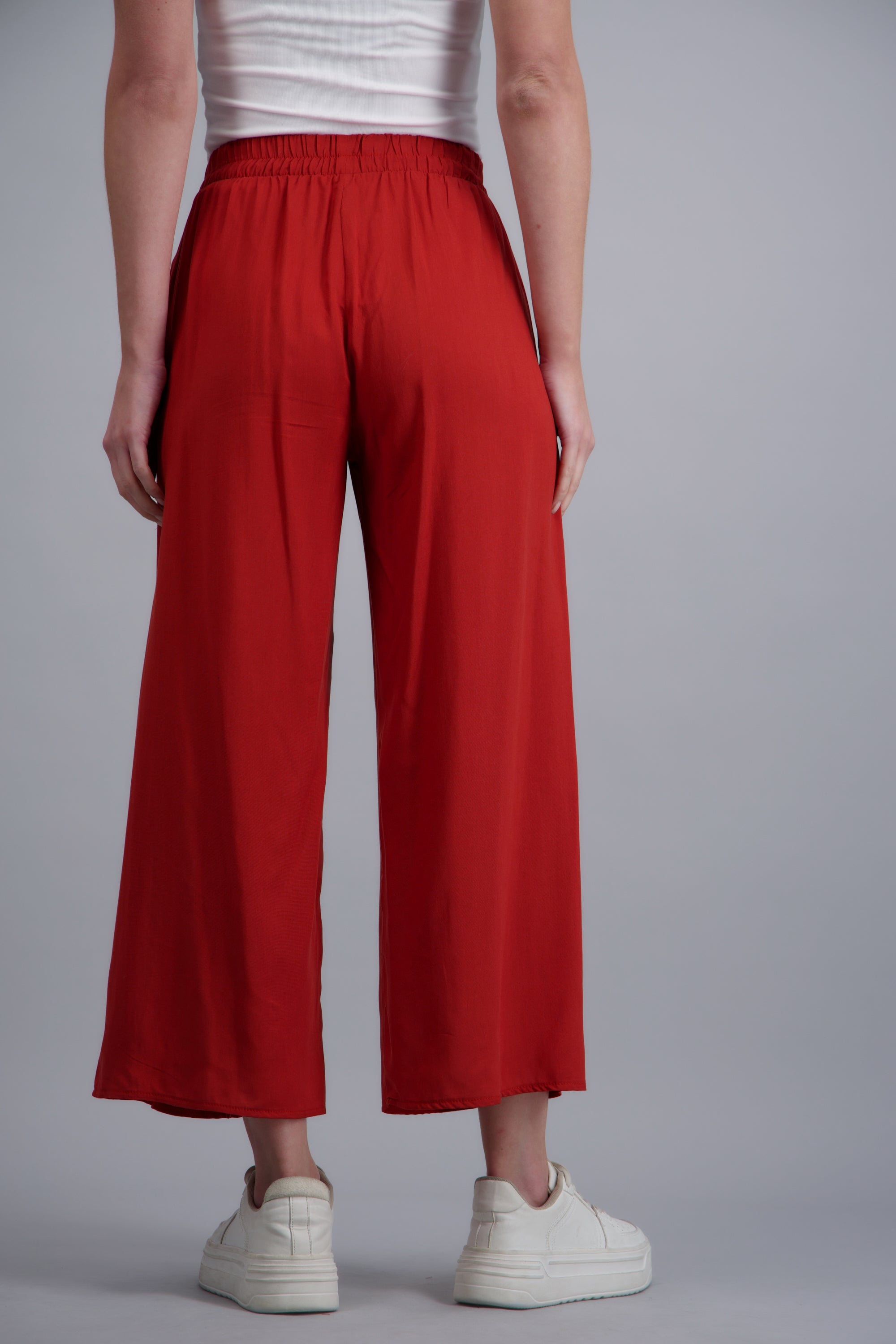 Pantalón Wide Leg Cintura Alta Fruncida LADRILLO
