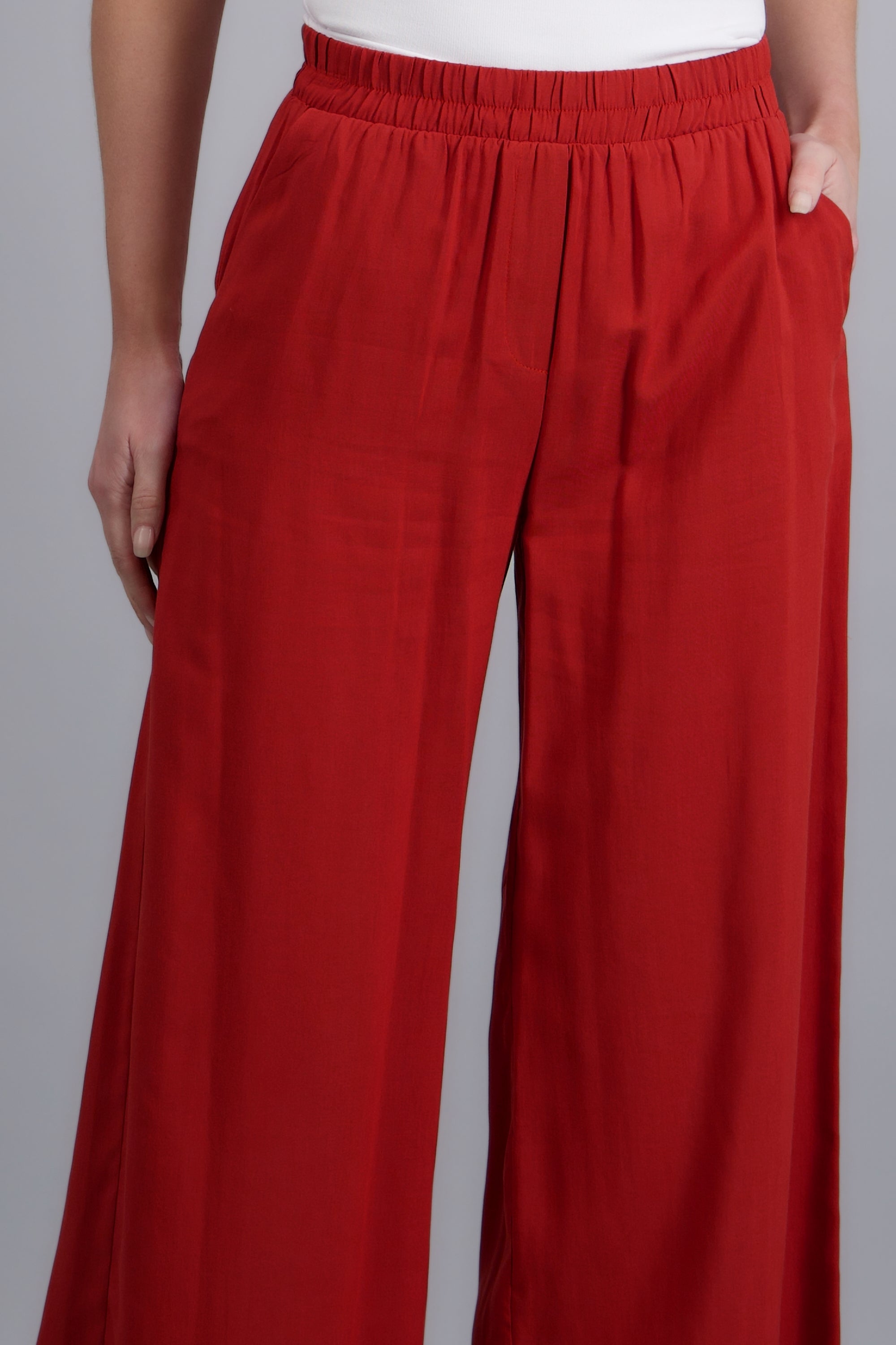 Pantalón Wide Leg Cintura Alta Fruncida LADRILLO