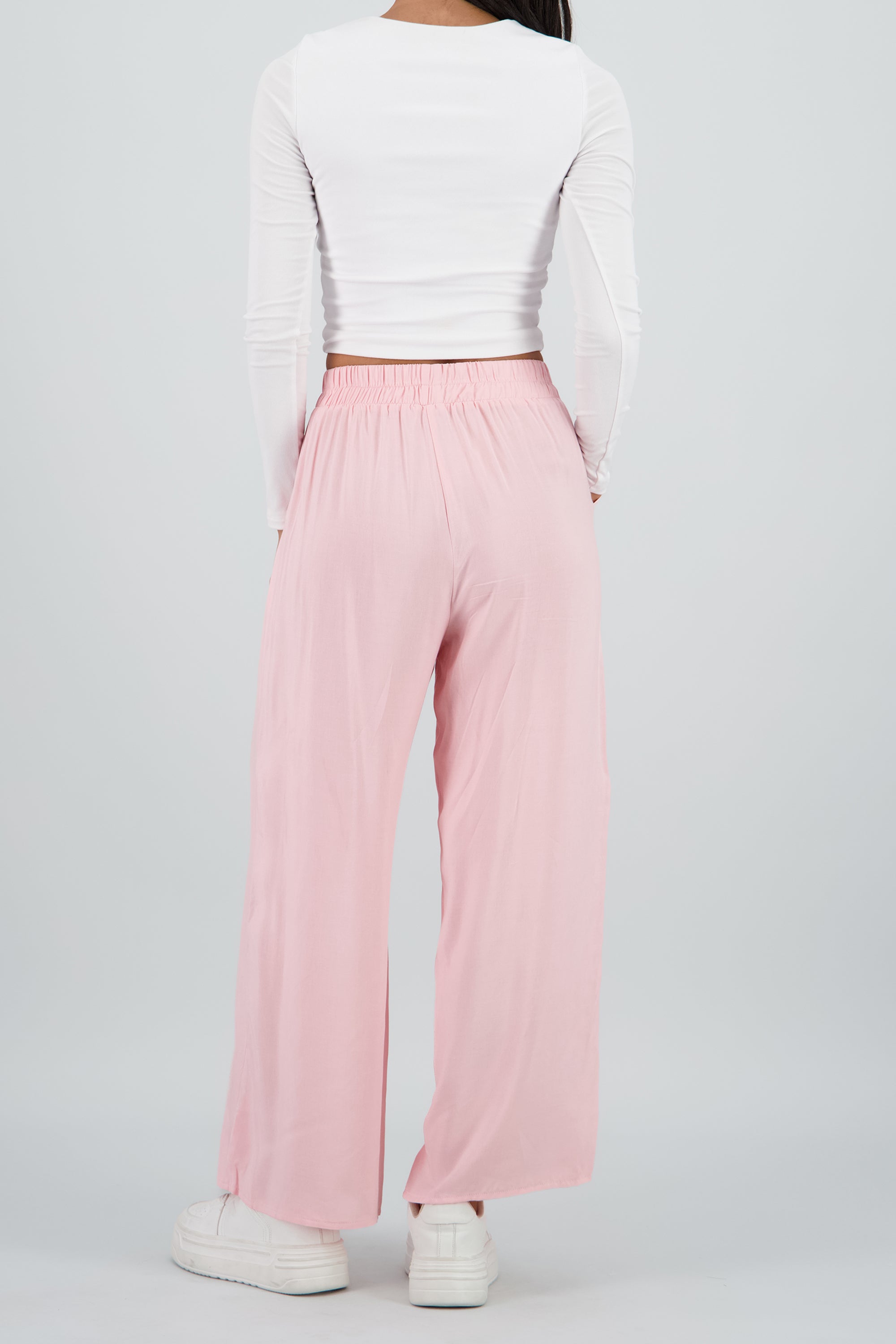 Pantalón Wide Leg Cintura Alta Fruncida ROSA PASTEL