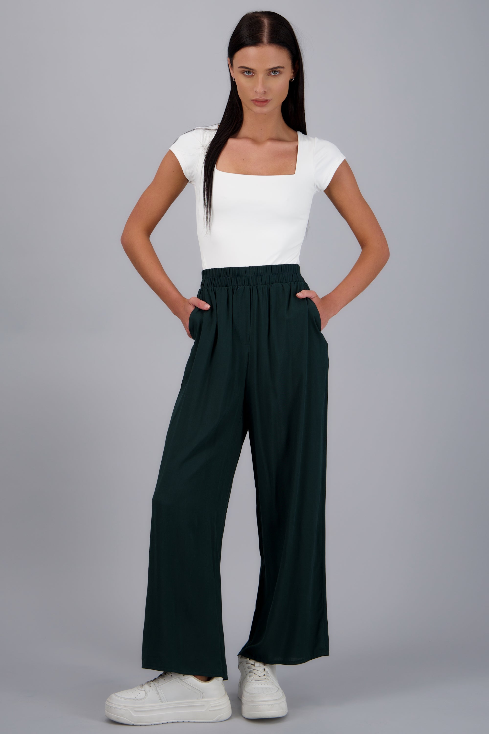 Pantalón Wide Leg Cintura Alta Fruncida JADE