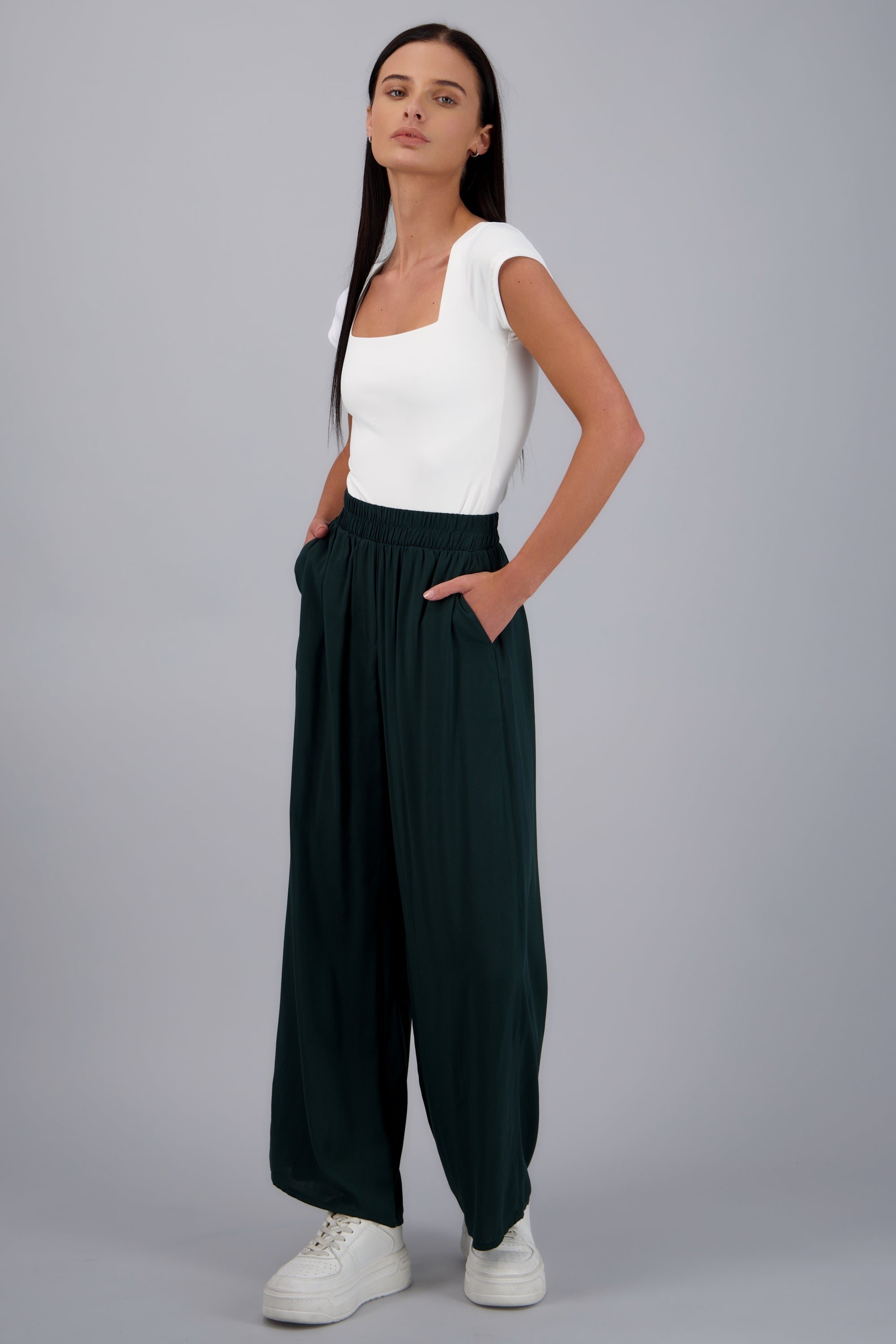 Pantalón Wide Leg Cintura Alta Fruncida JADE