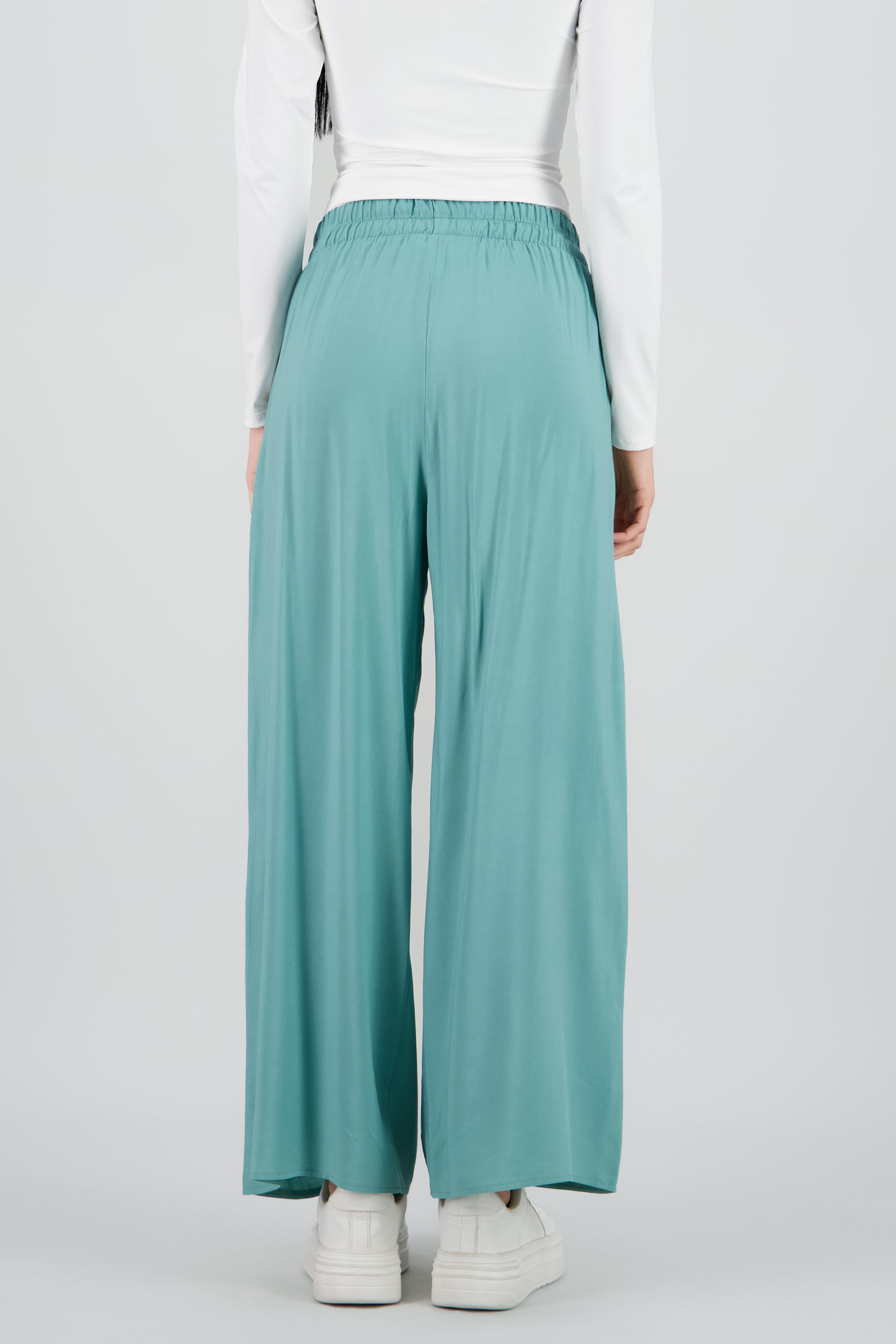 Pantalón Wide Leg Cintura Alta Fruncida VERDE CLARO