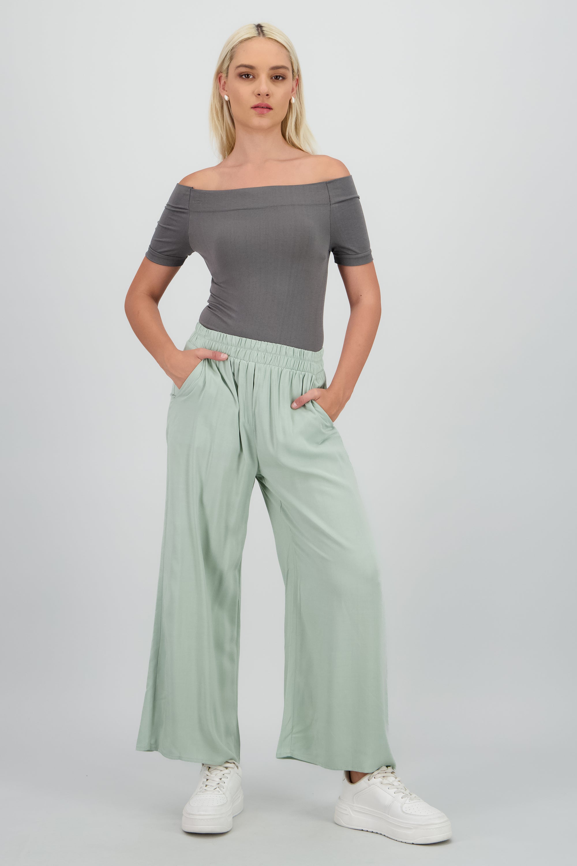 Pantalón Wide Leg Cintura Alta Fruncida SAGE