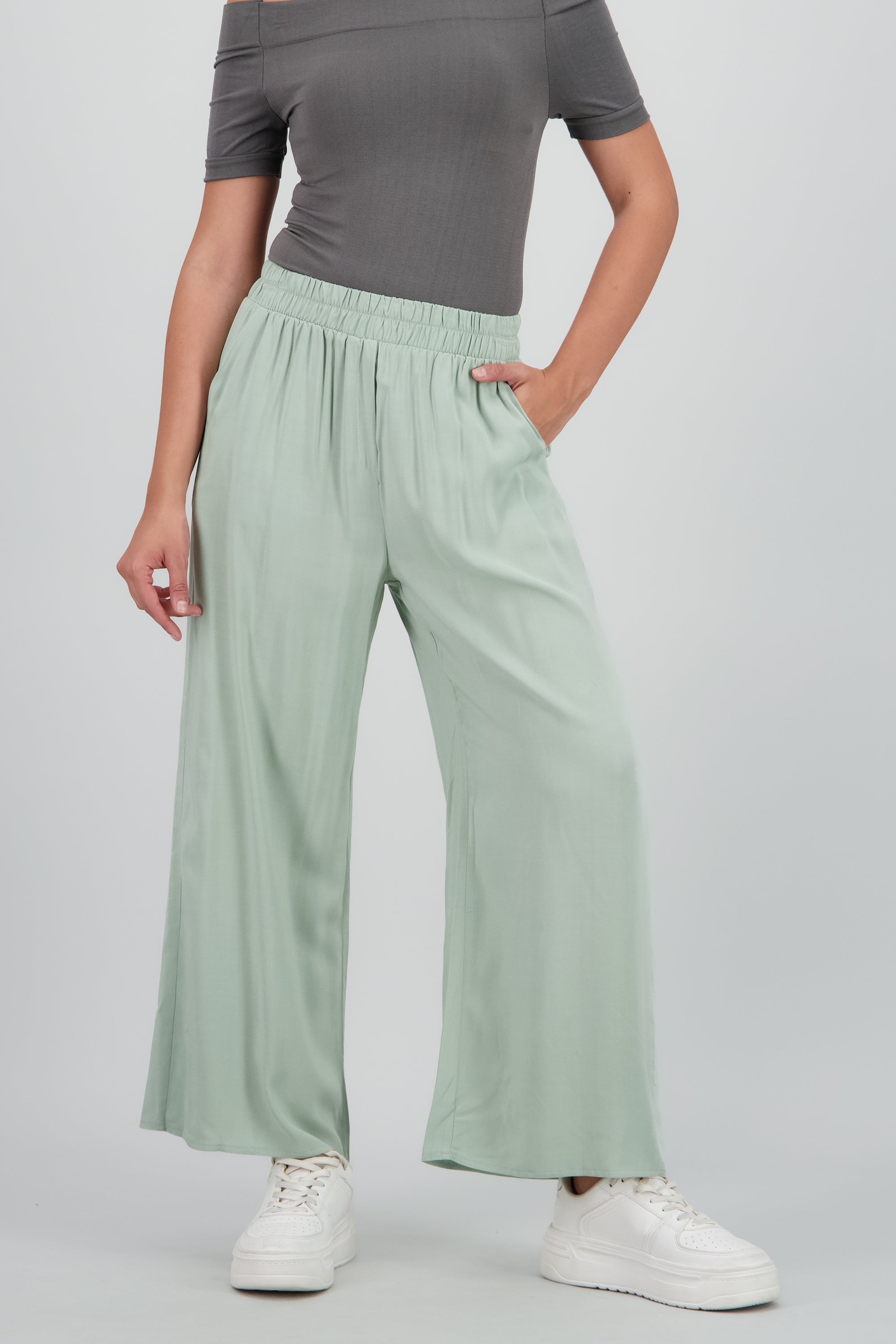 Pantalón Wide Leg Cintura Alta Fruncida SAGE
