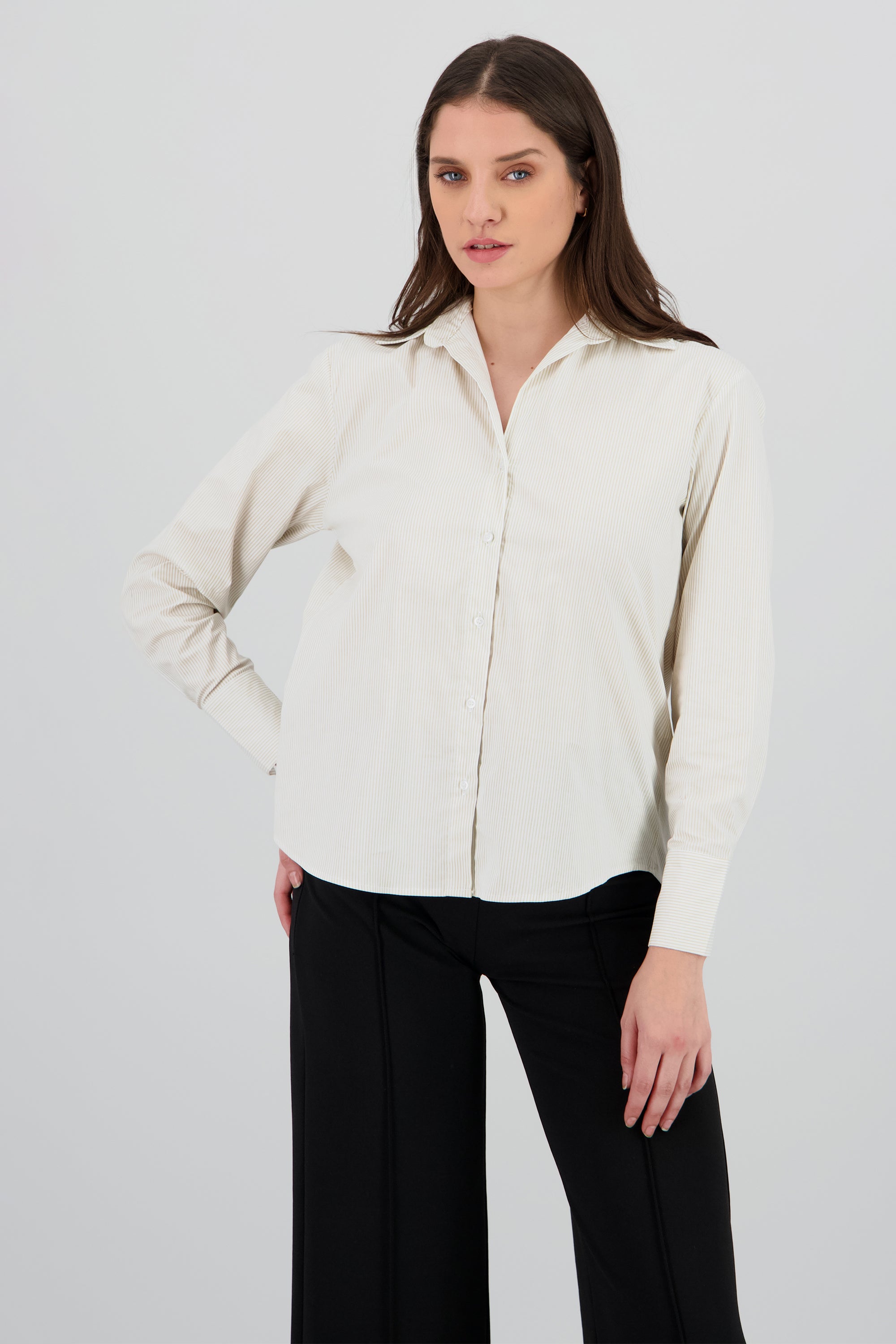 Camisa manga larga estampado rayas diplomaticas KHAKI COMBO