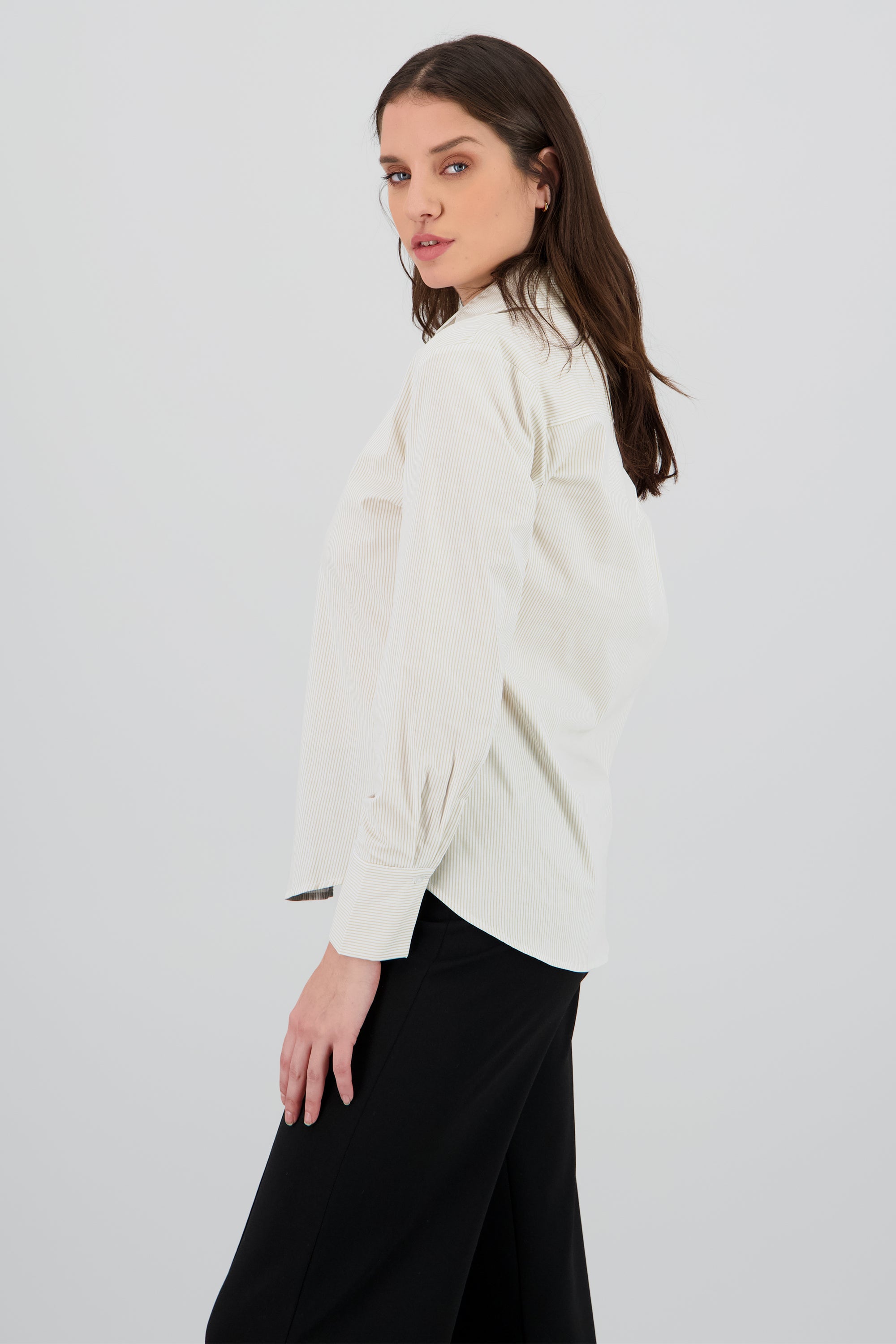 Camisa manga larga estampado rayas diplomaticas KHAKI COMBO