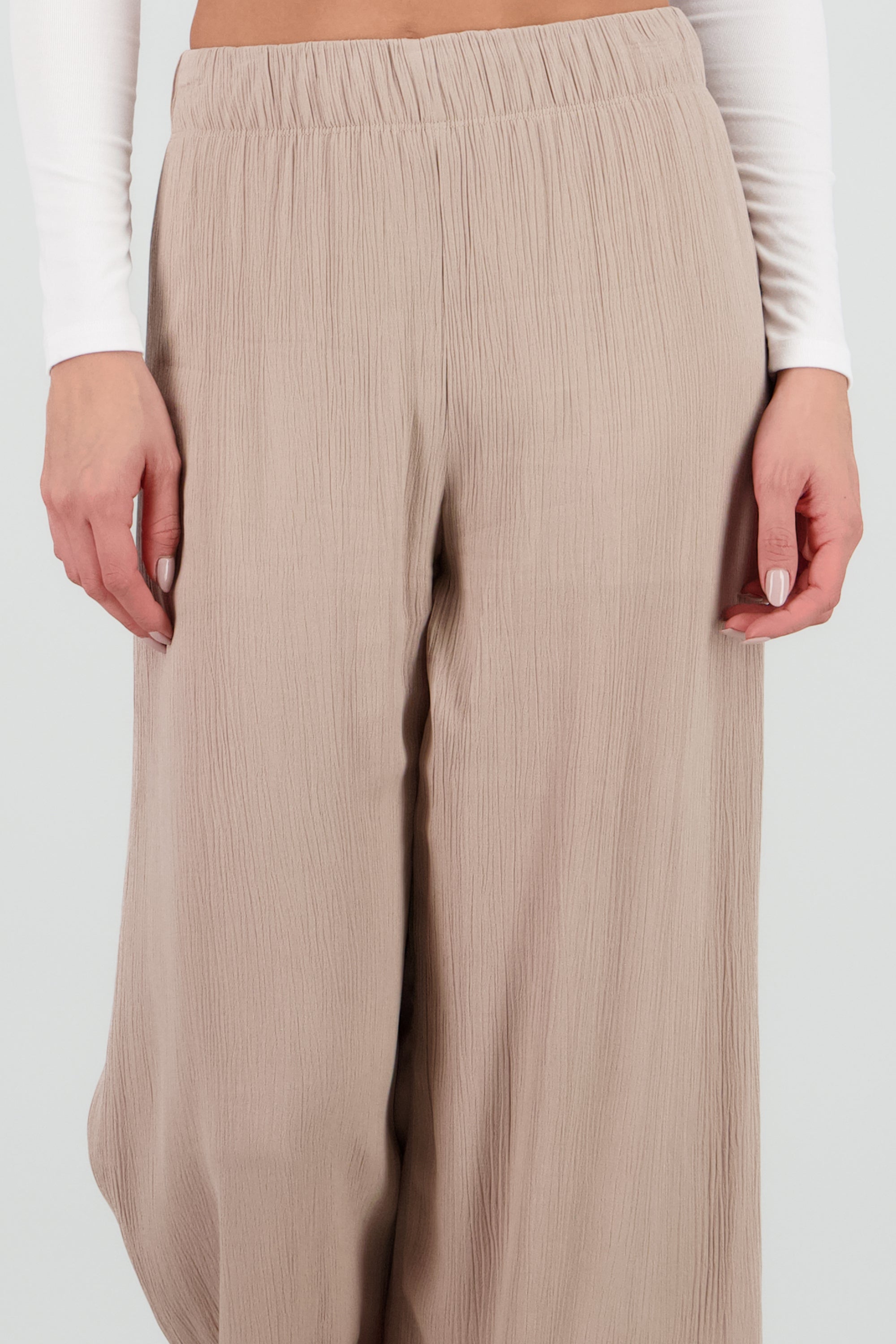 Pantalón Wide Leg Cintura Elástico TAN