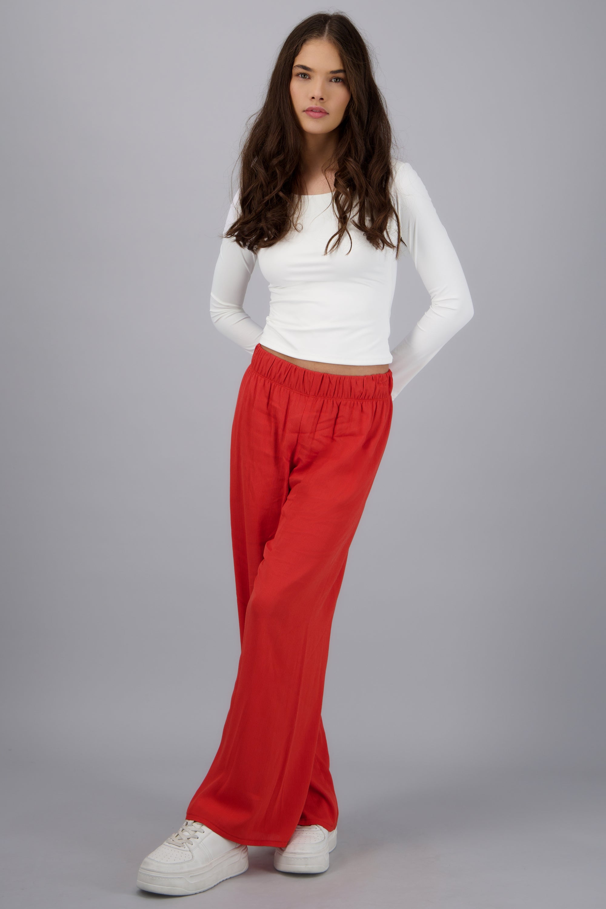 Pantalón Wide Leg Cintura Elástico LADRILLO