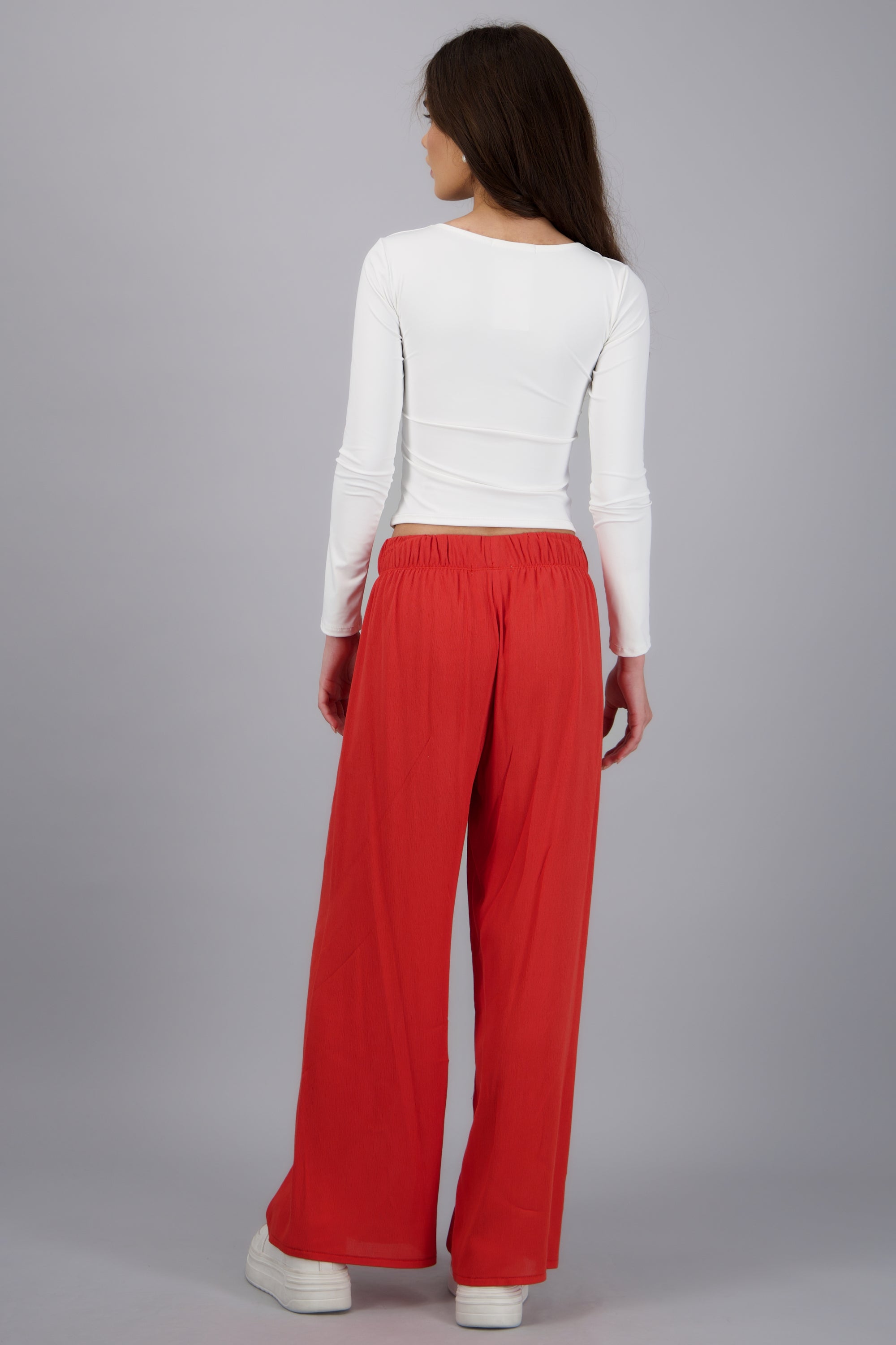 Pantalón Wide Leg Cintura Elástico LADRILLO