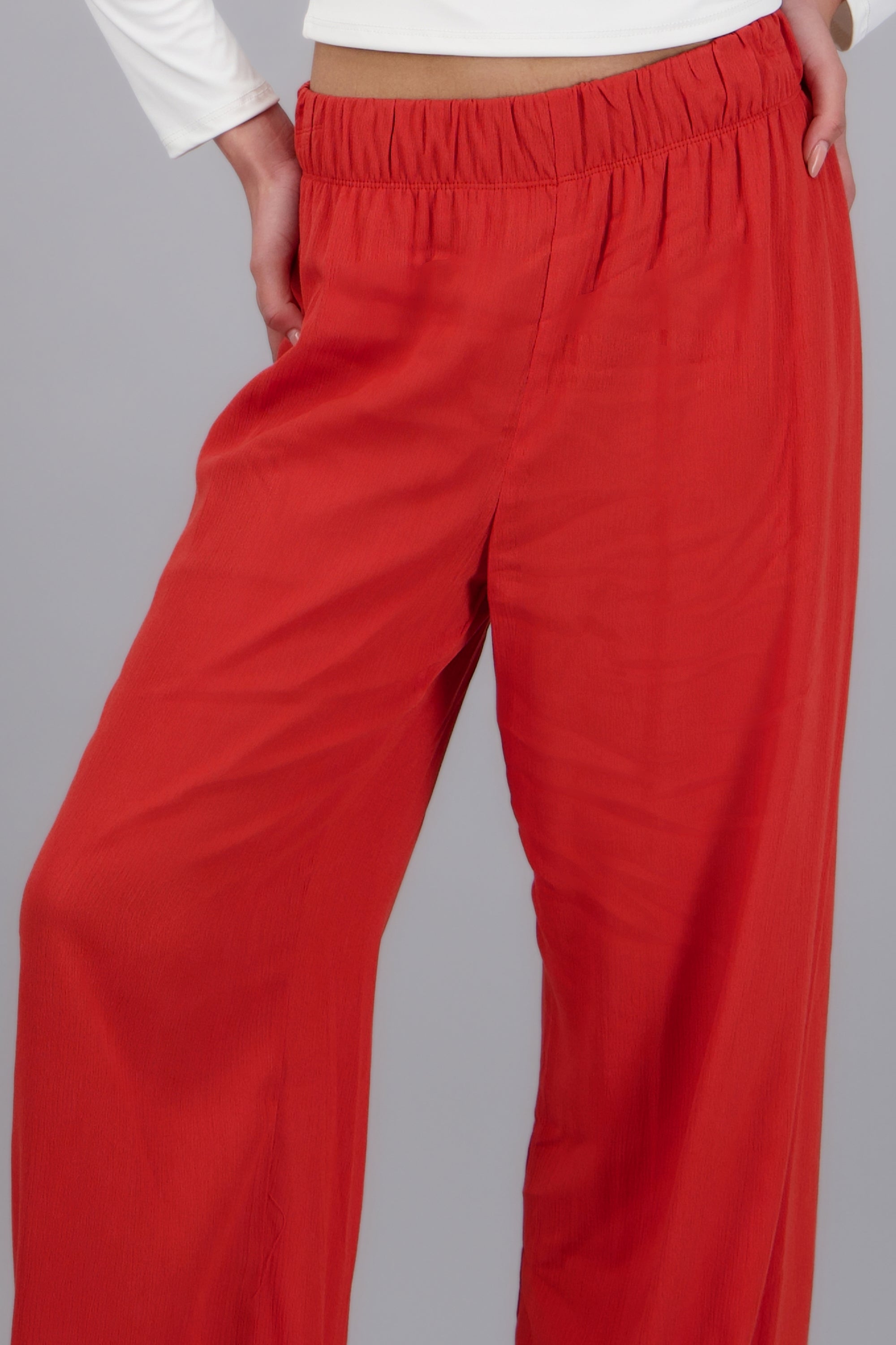 Pantalón Wide Leg Cintura Elástico LADRILLO