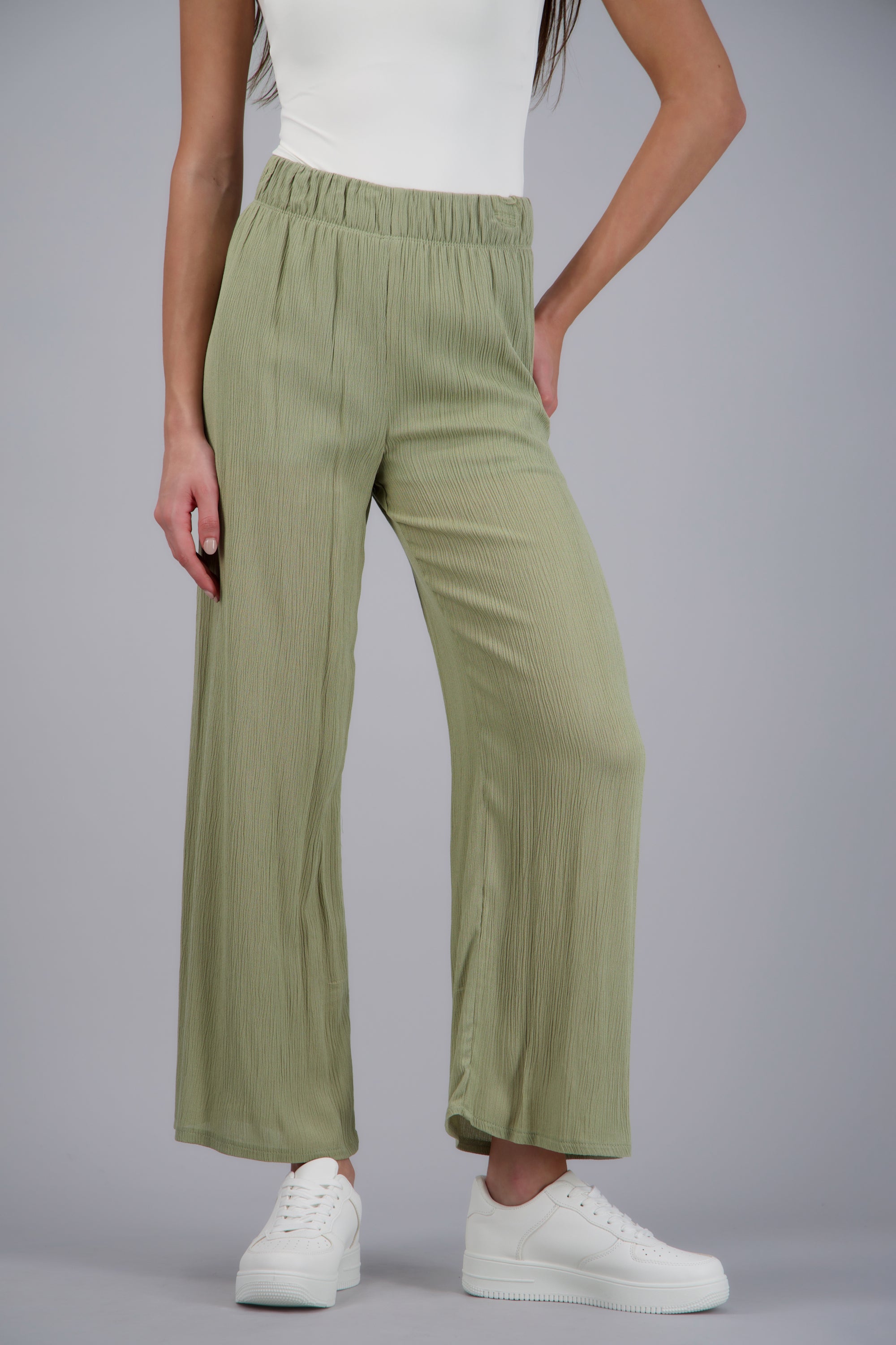 Pantalón Wide Leg Cintura Elástico VERDE CLARO