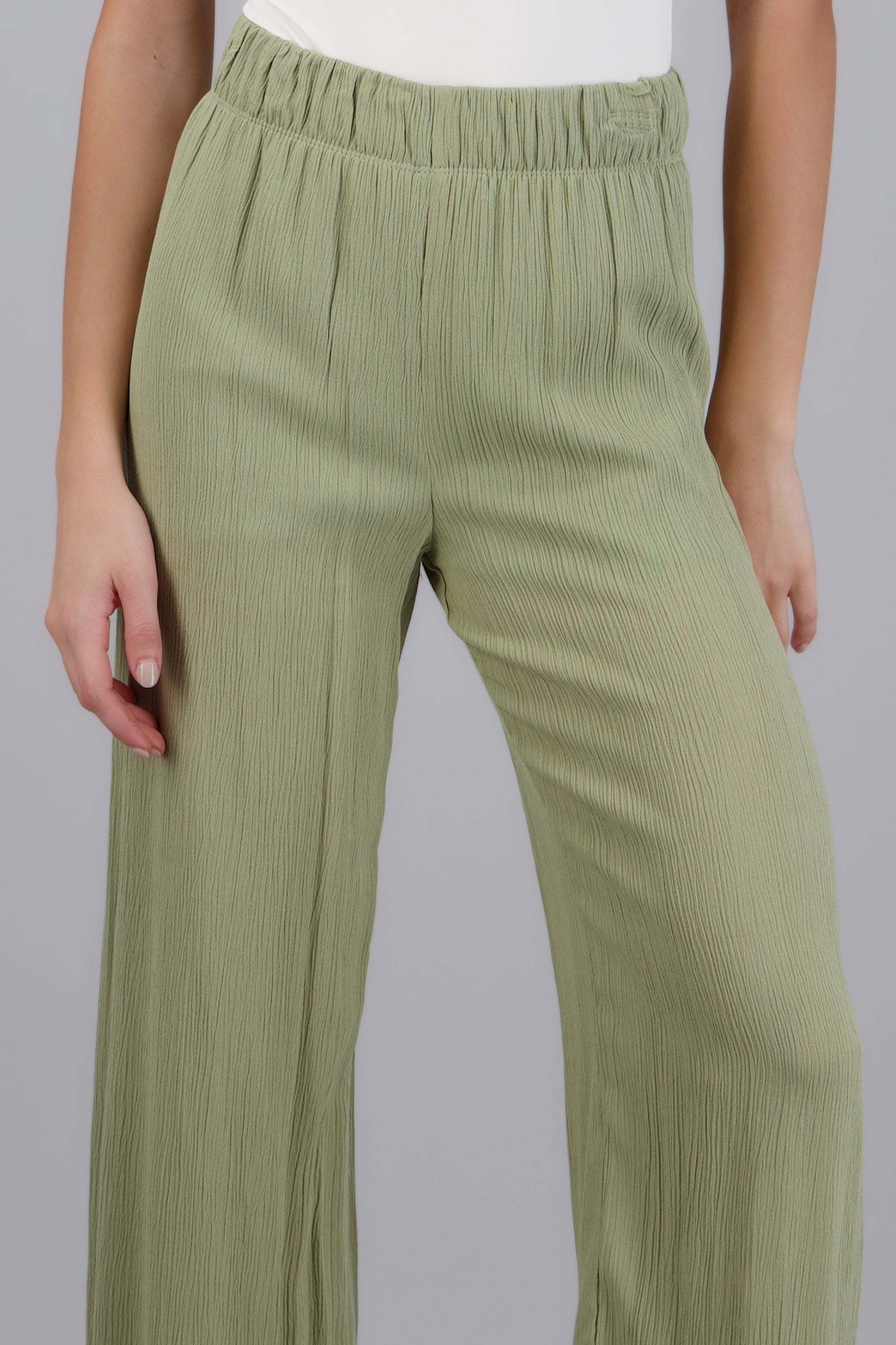 Pantalón Wide Leg Cintura Elástico VERDE CLARO