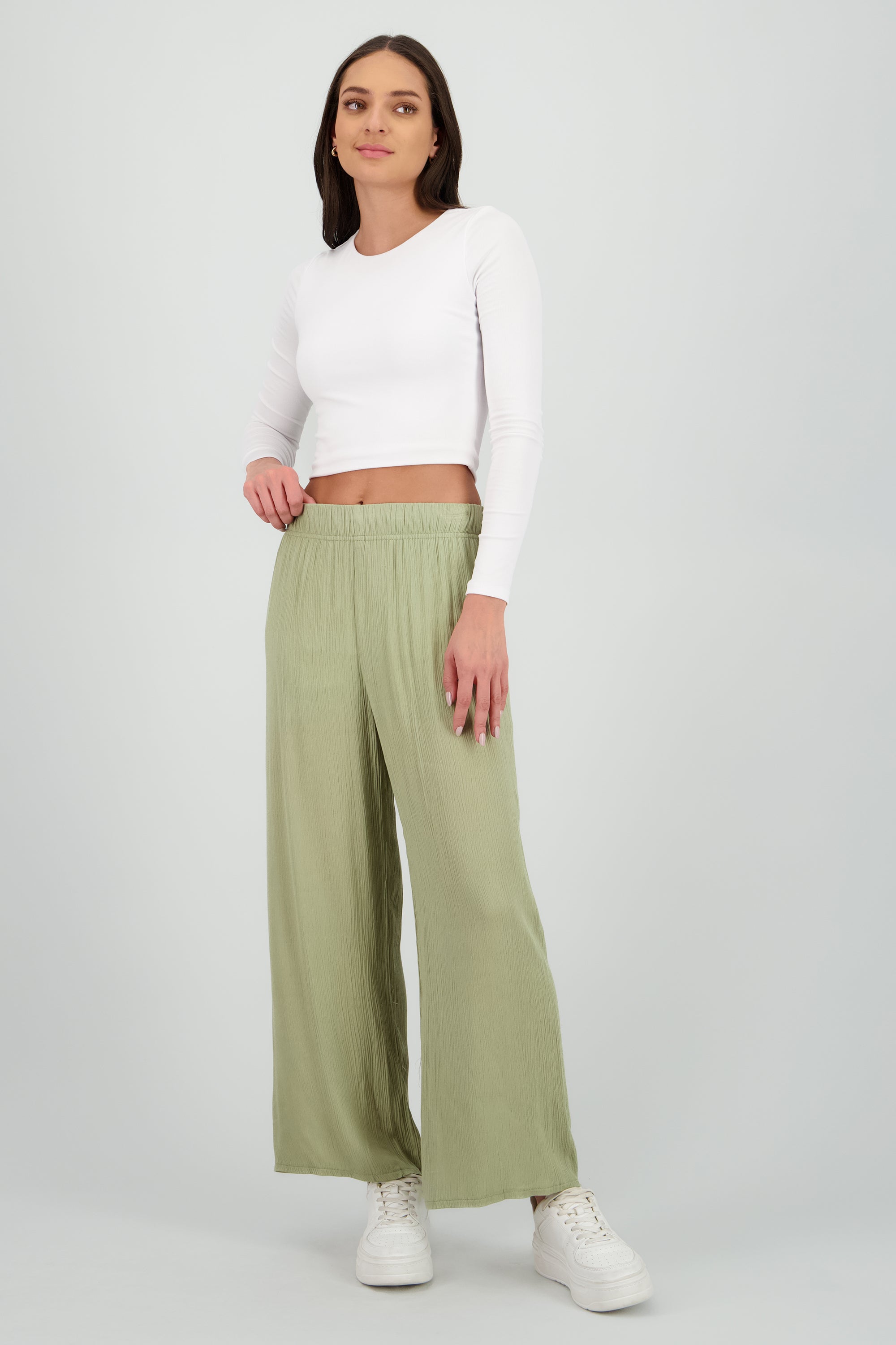 Pantalón Wide Leg Cintura Elástico GREIGE