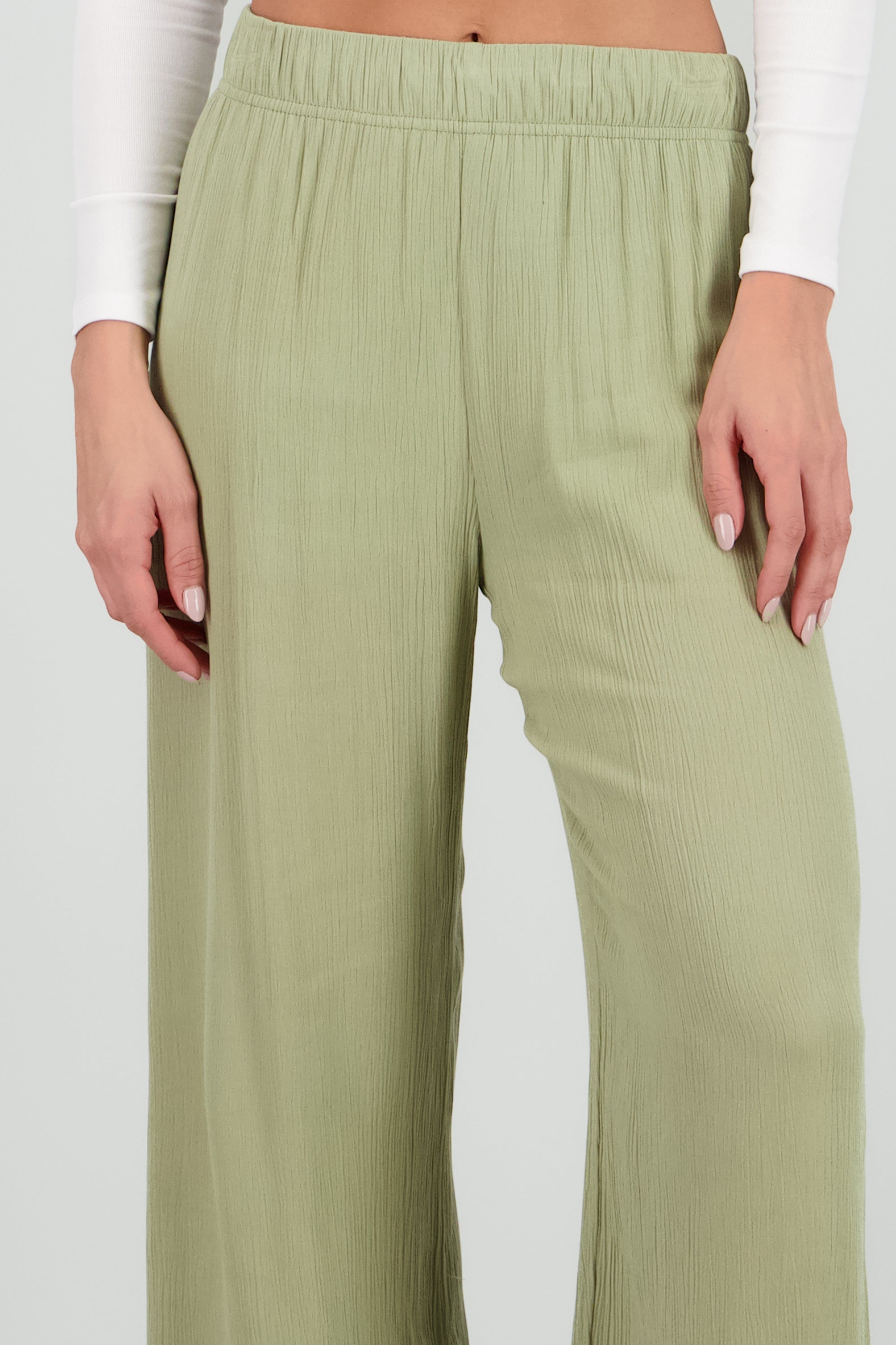 Pantalón Wide Leg Cintura Elástico GREIGE