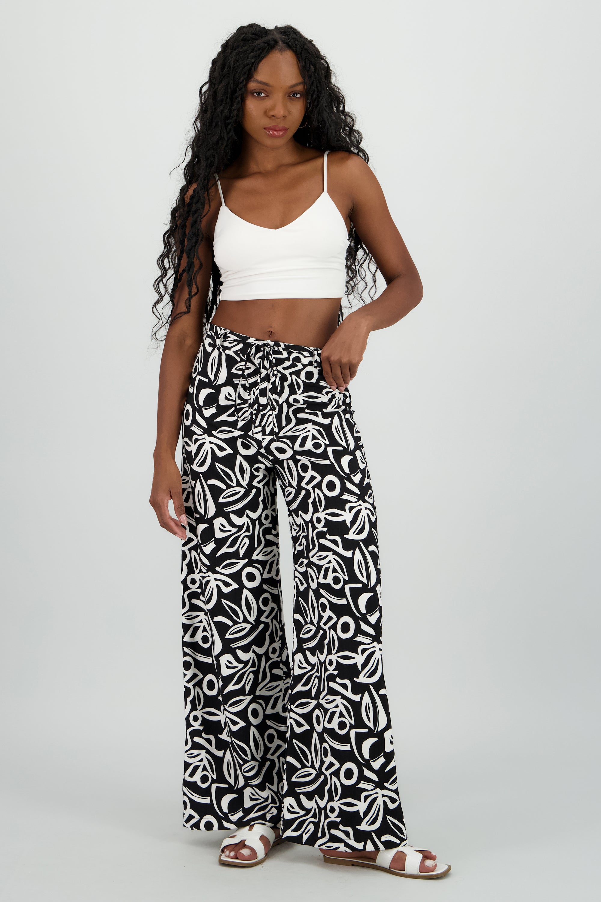 Pantalon amplio pretina estampado NEGRO COMBO