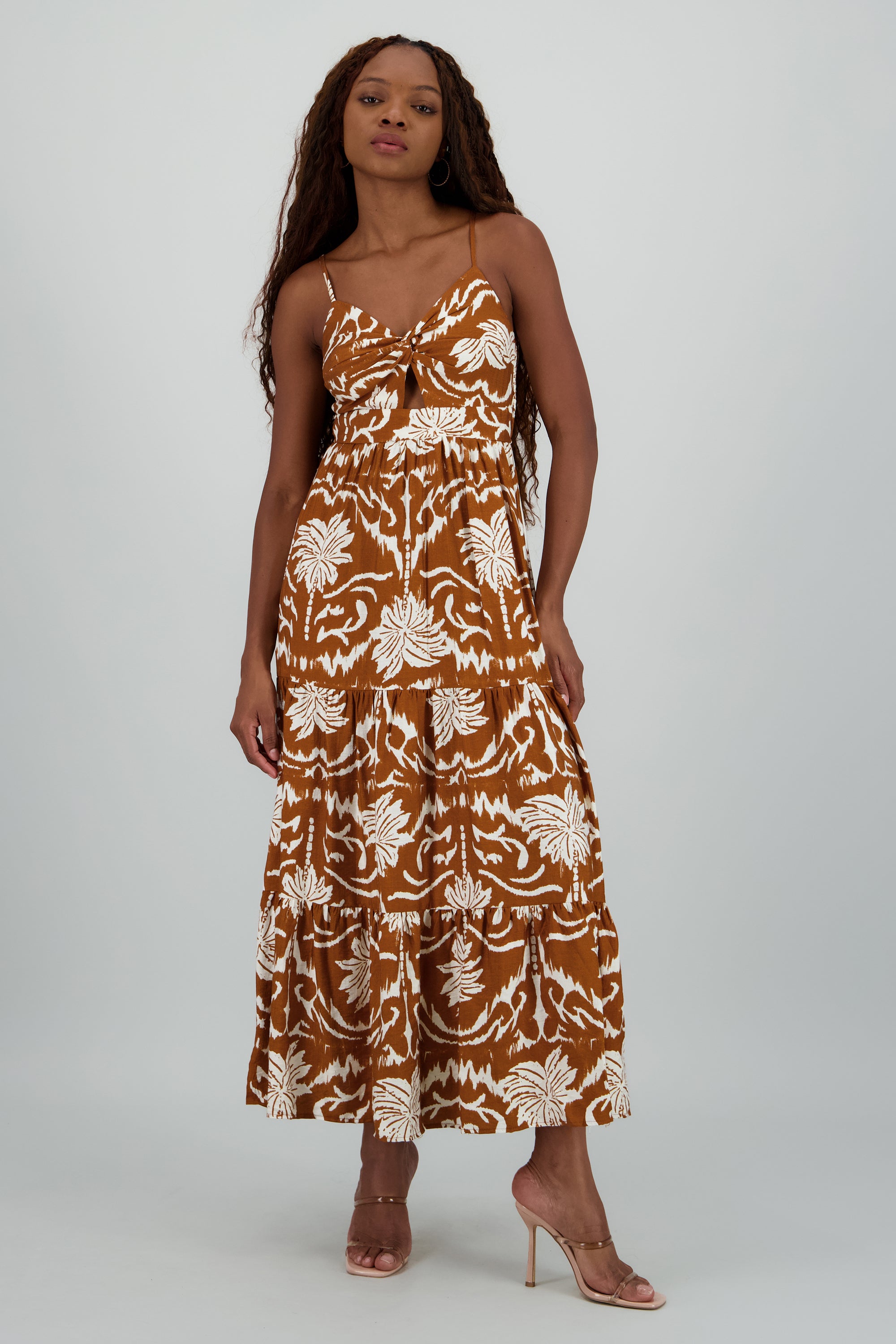 Maxi vestido estampado tropical CAFE COMBO