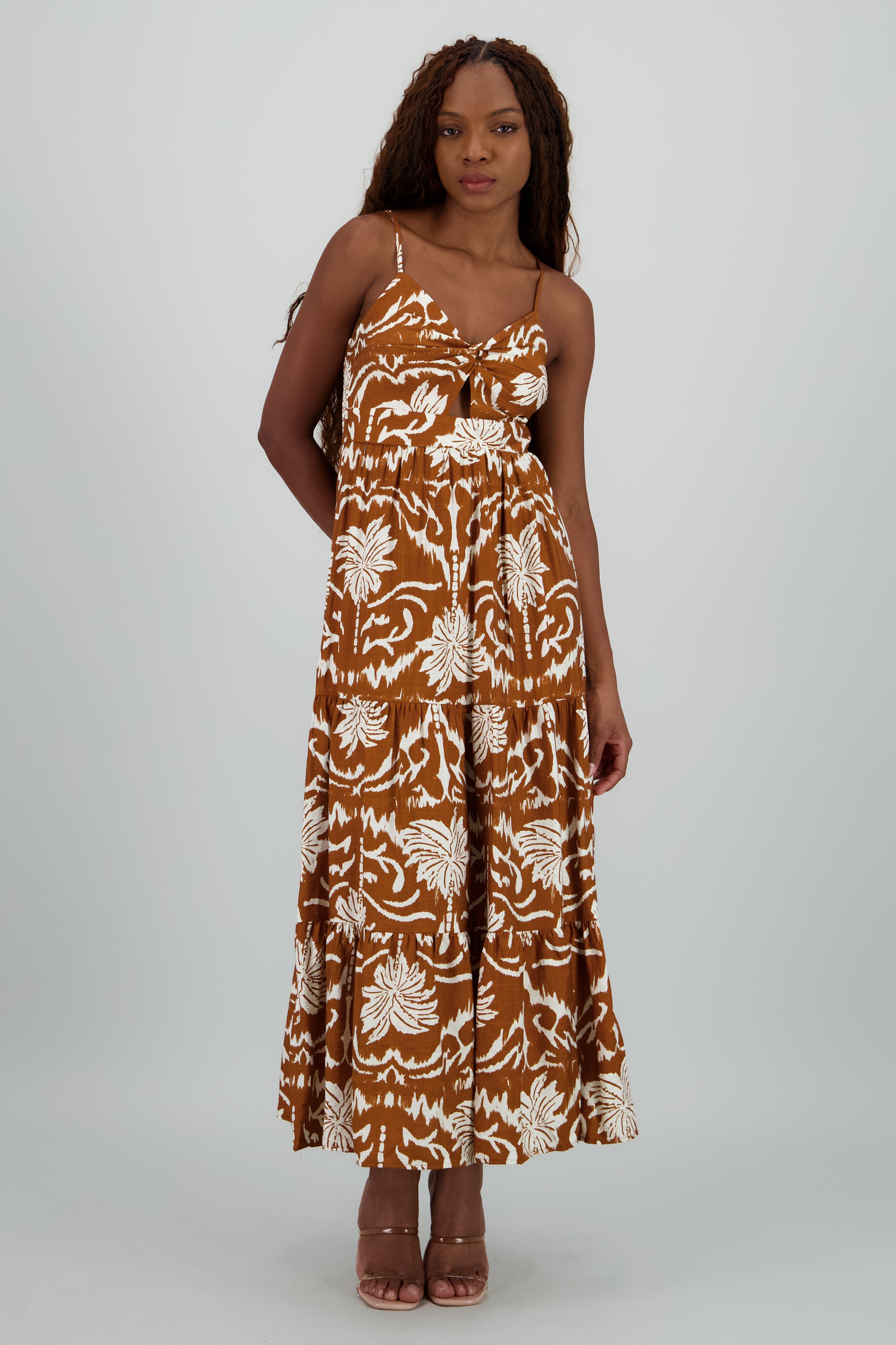 Maxi vestido estampado tropical CAFE COMBO