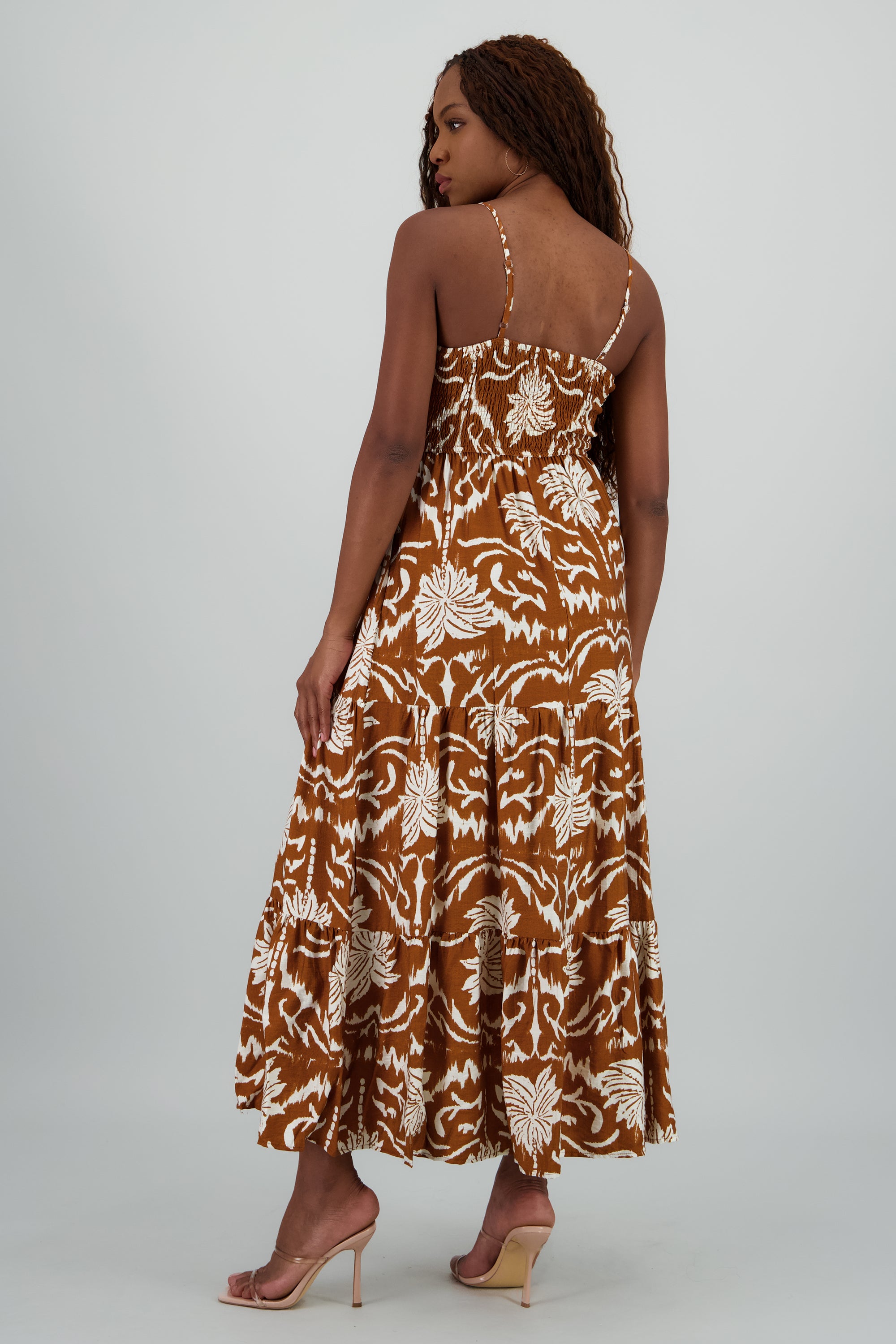 Maxi vestido estampado tropical CAFE COMBO