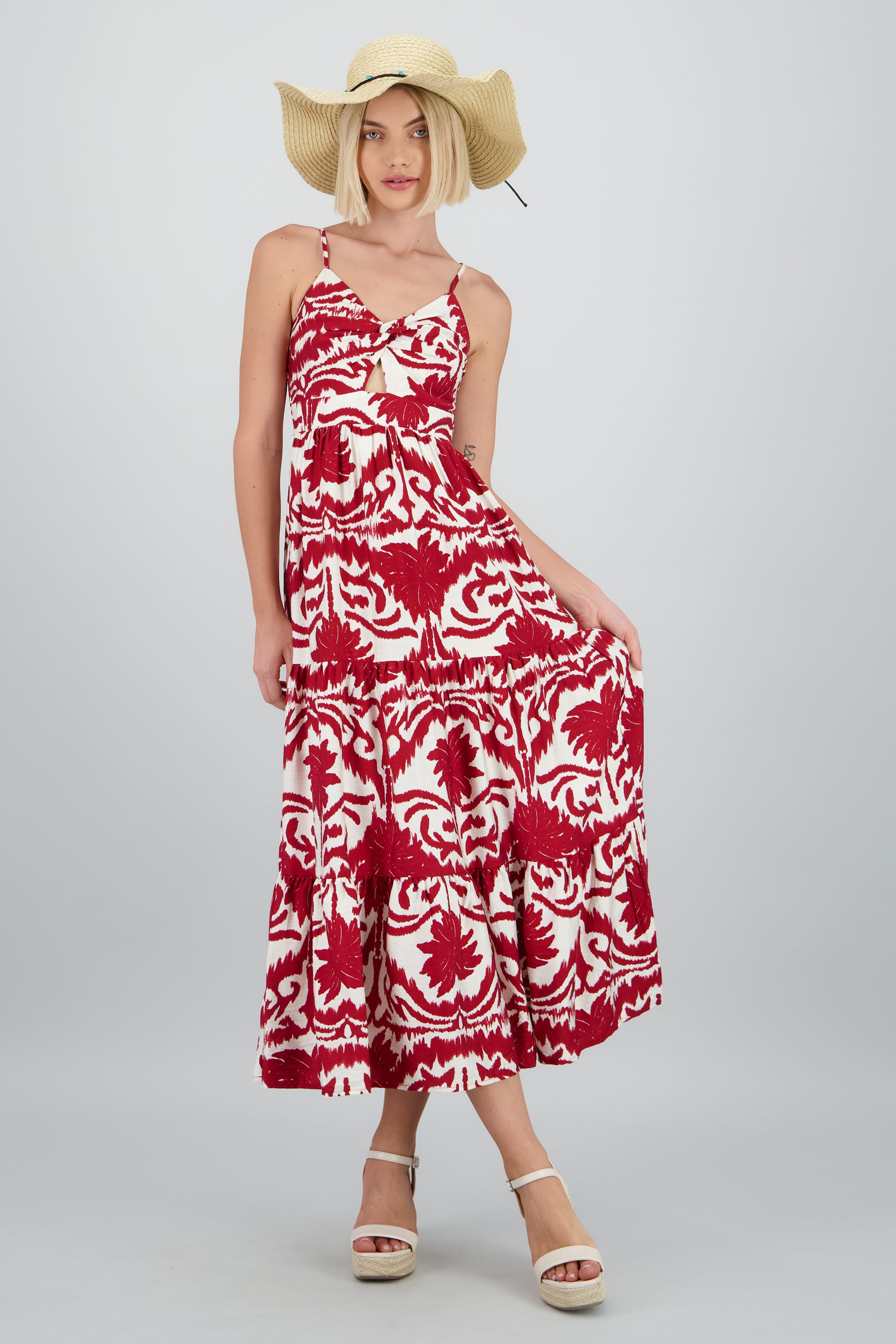 Maxi vestido estampado tropical ROJO COMBO