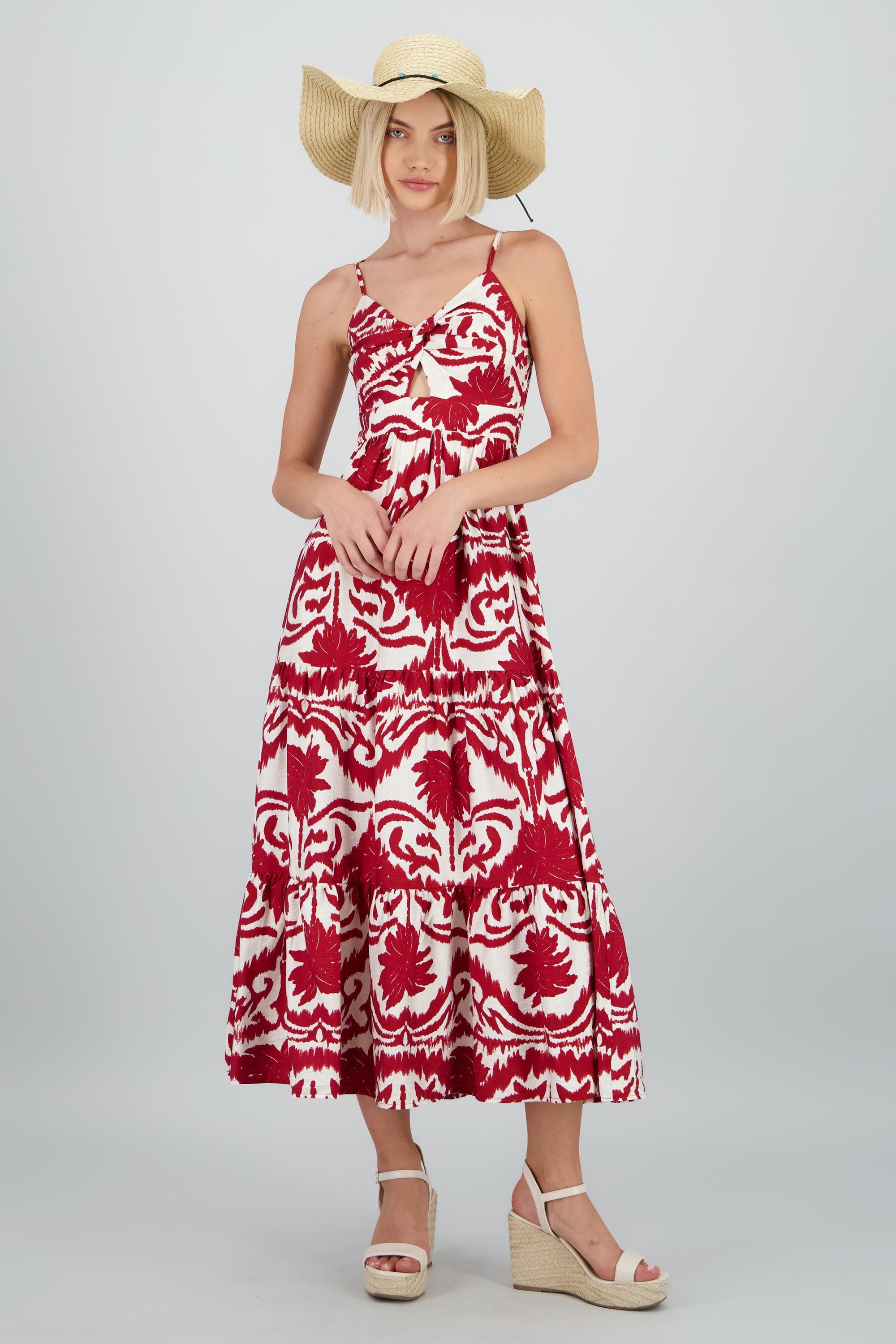 Maxi vestido estampado tropical ROJO COMBO